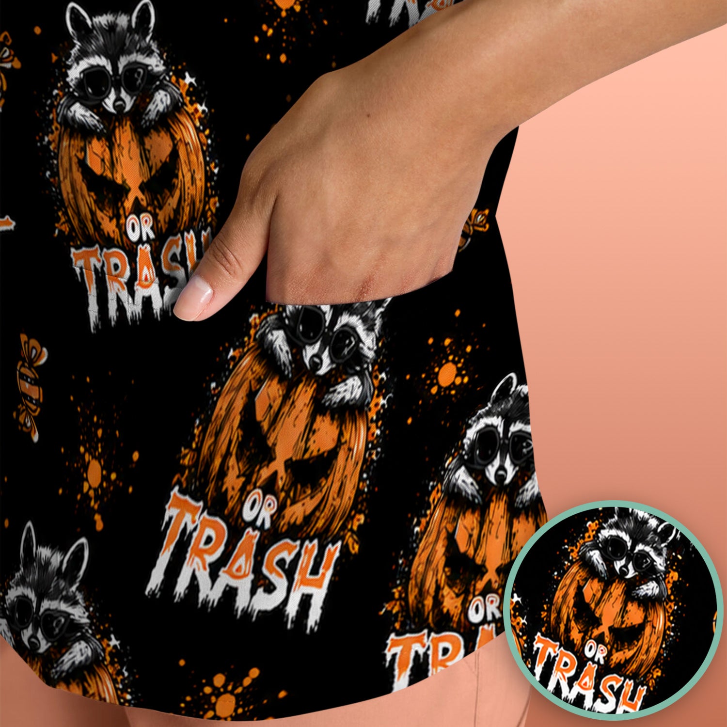 Funny Halloween Trick Or Trash Raccoon Scrub Top, Comfortable Scrubs for Nurses