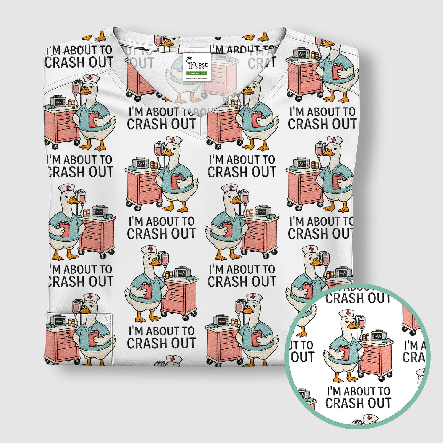 Funny Nurse Goose Crash Out Pattern Scrub Top, Comfortable Scrubs for Nurses