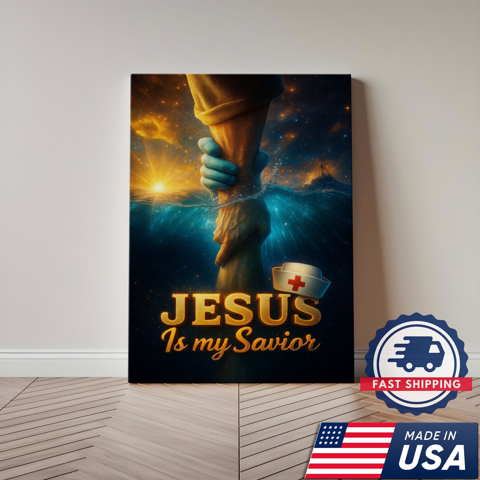 Jesus Is My Savior Nurse Canvas, Christian Faith Gift for RN LPN CNA, Religious Home Decoration