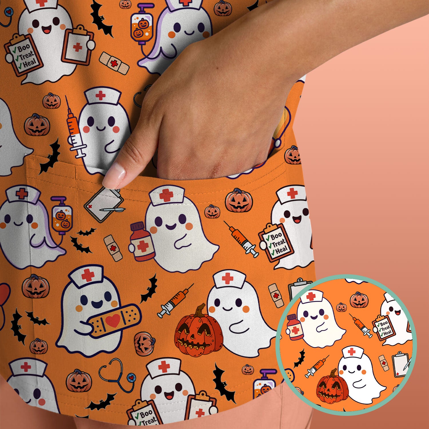 Halloween Scrubs for Women - Pumpkin Shirt - Comfortable Scrubs for Nurses - Breathable Fabrics Nursing Uniform - Holiday Gift for Her