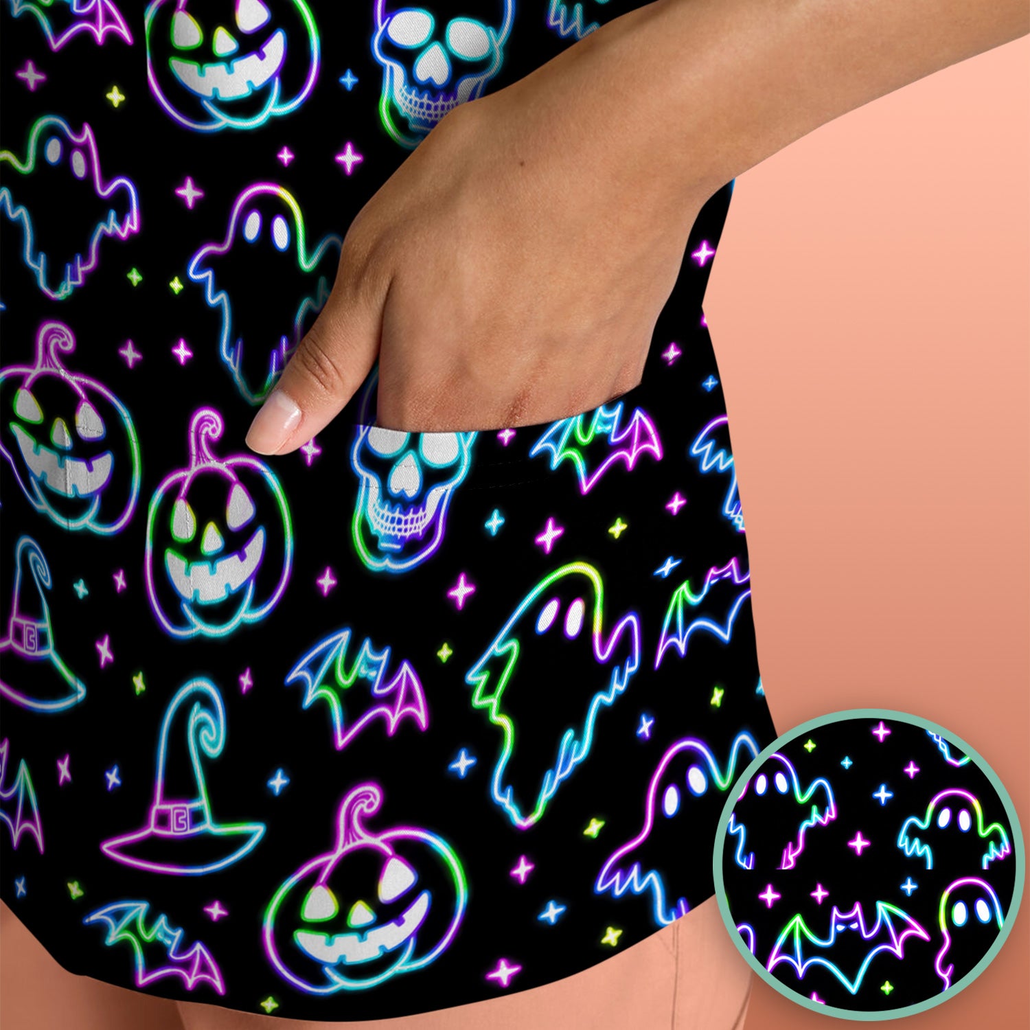 Pumpkin Skull Spooky Print Scrub Top, Comfortable Scrubs for Nurses