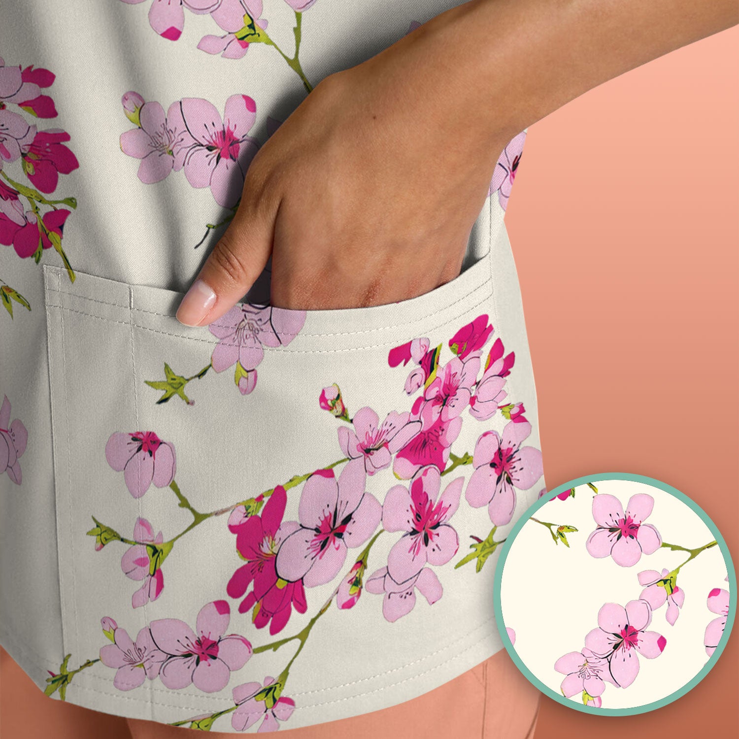 Elegant Cherry Blossom Floral Pattern Srubs, Comfortable Scrubs for Nurses