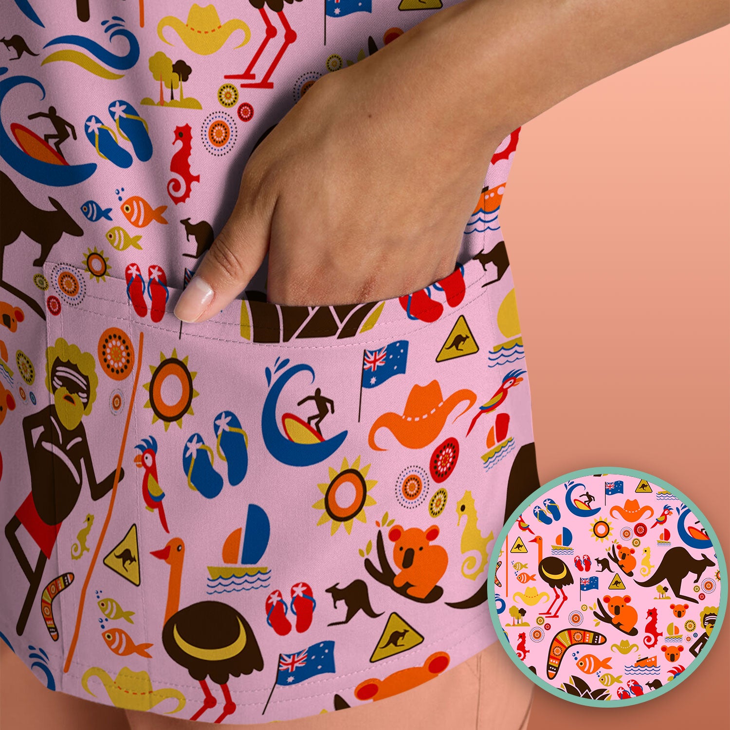 Indigenous Inspired Icon Scrub Top, Australia Culture Pattern Nurse Shirt, Comfortable Scrubs For Nursing