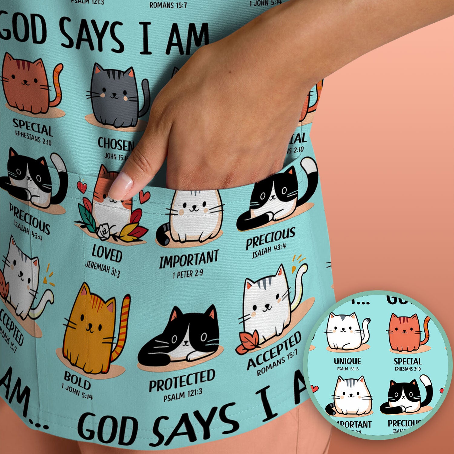 Cute Christian Cat God Says I Am Scrub Top, Comfortable Scrubs for Nurses
