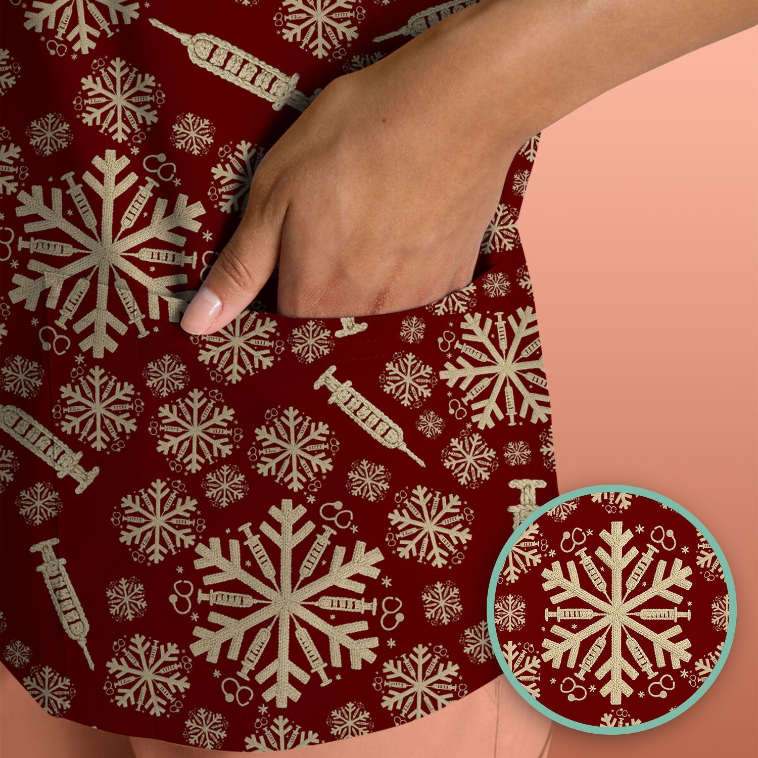 Snowflake Syringe Scrubs for Women - Festive Medical Top - Funny Christmas Scrub Shirt for Nurse - Holiday Gift