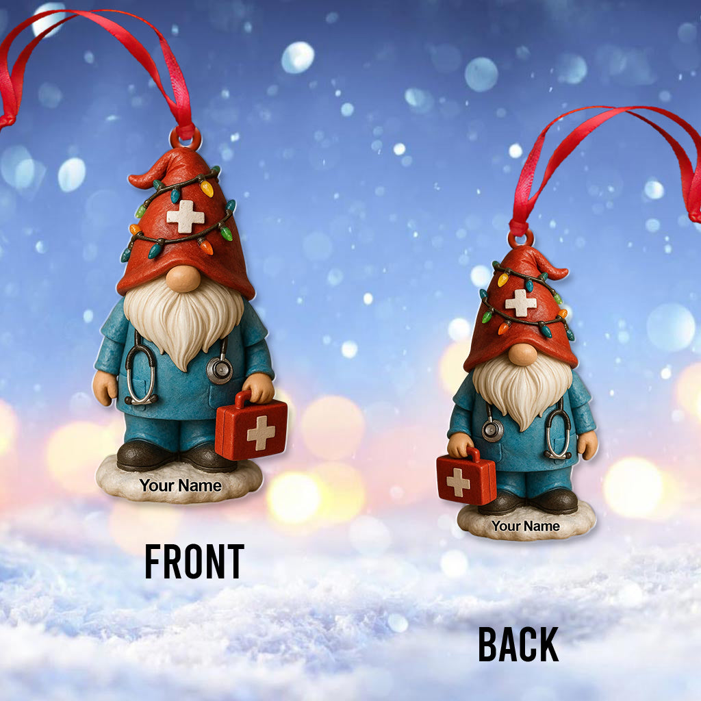 Personalized Medical Gnome Christmas Ornament, Custom Name Nurse Holiday Decor, Xmas Healthcare Gift For Nursing
