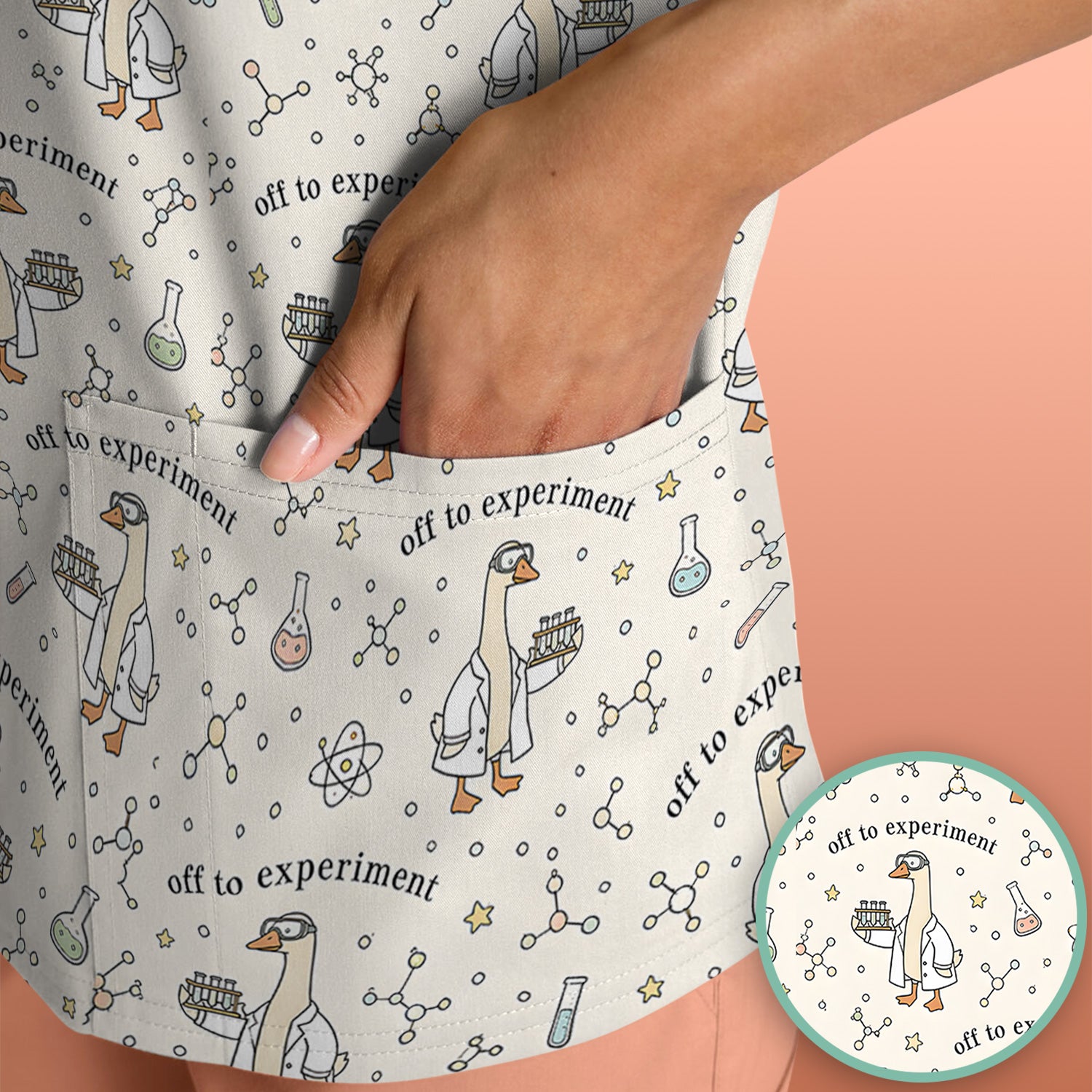 Funny Off To Experiment Scientist Goose Scrub Top, Comfortable Scrubs for Nurses