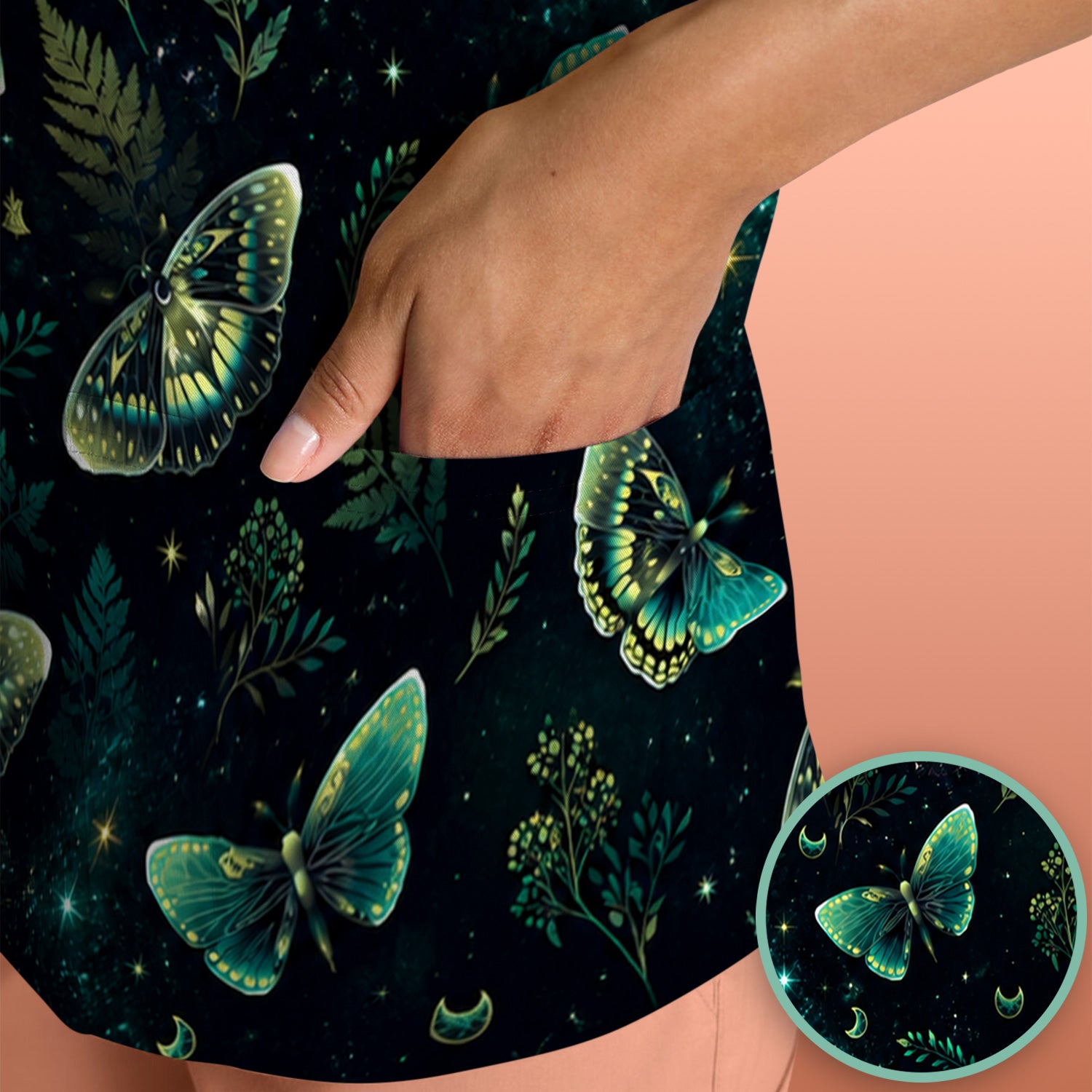Mystical Moonlight Butterfly Garden Pattern Scrub Top, Comfortable Scrubs for Nurses
