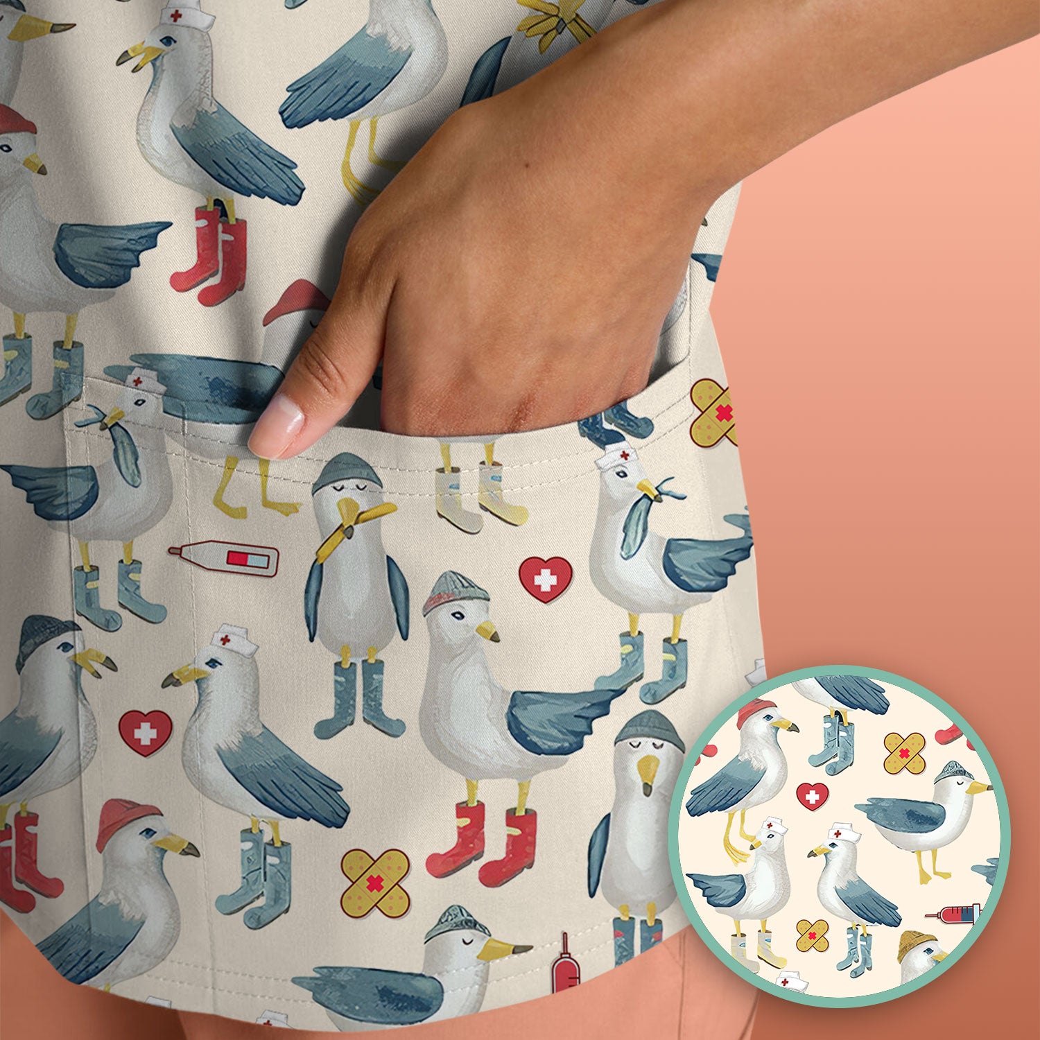 Seagull Scrub Top for Nurses - Adorable Birds Medical Uniform - Funny Shirt for RN CNA LPN