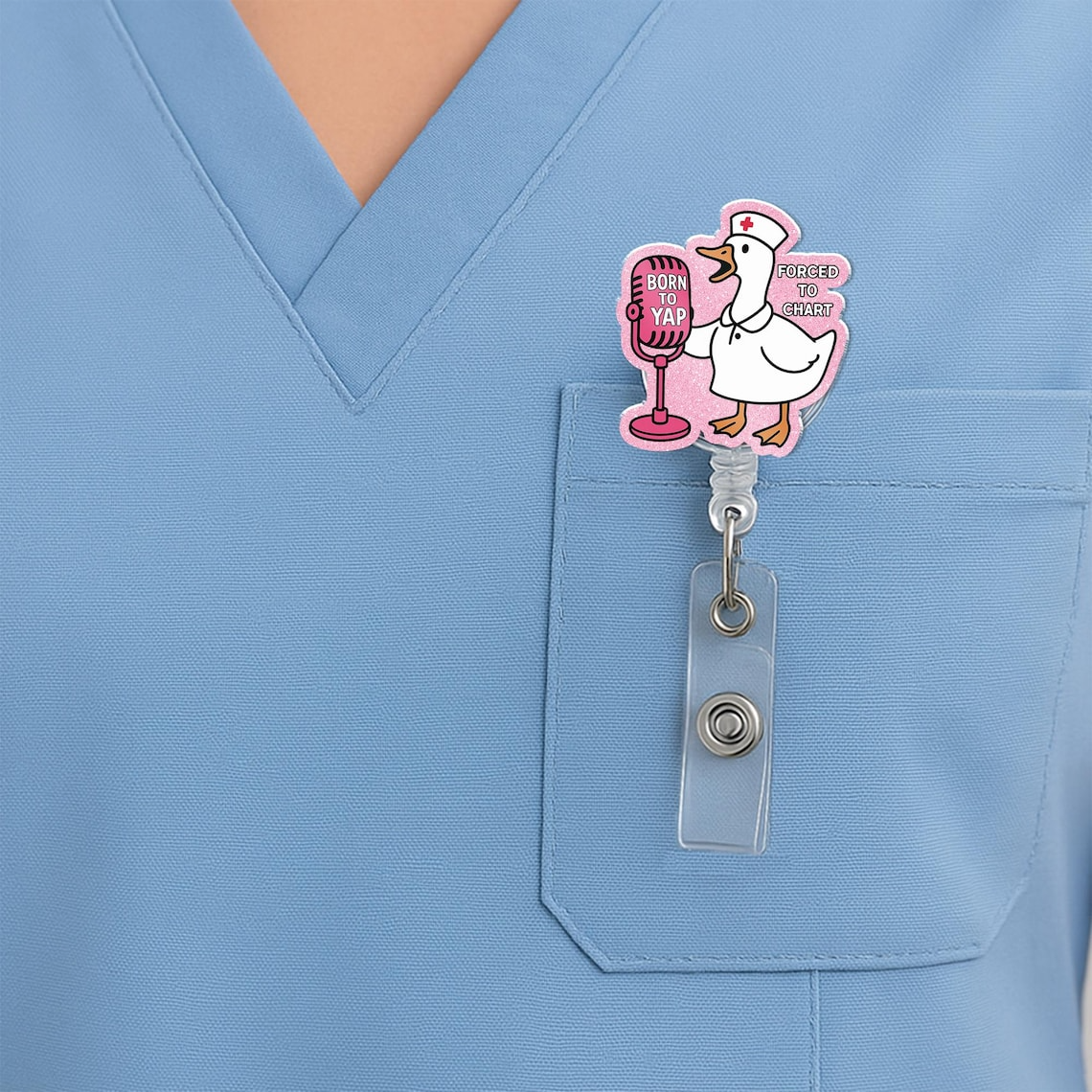 Funny Silly Goose Nurse Badge Reel, Born to Yap Forced to Chart ID Holder Gift for RN LPN CNA ER