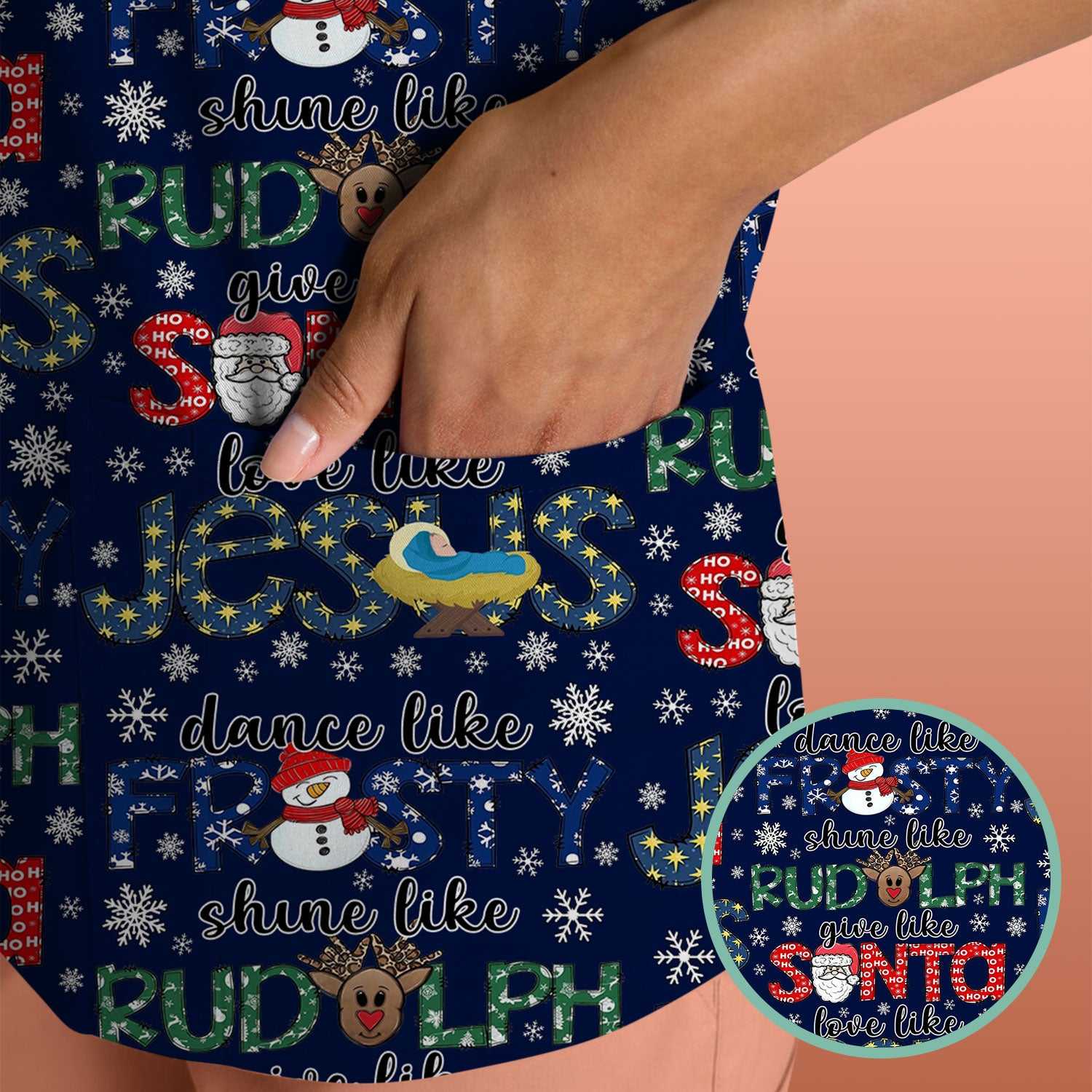 Xmas Rudolph Comfortable Scrubs for Nurses - God Santa Shirt - Breathable Fabrics Nursing Uniform Gift for RN CNA LPN