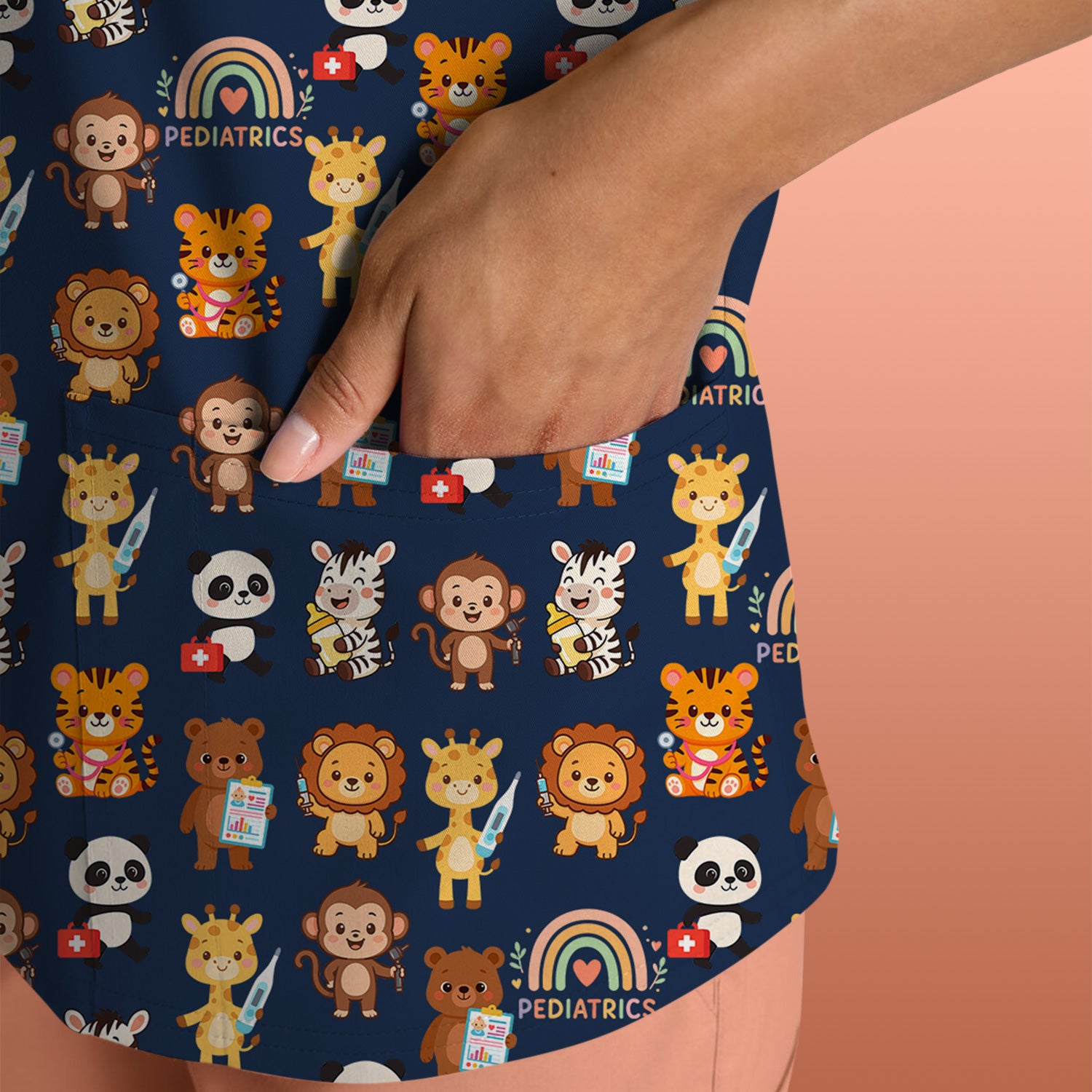 Funny Animal Nurse Scrub - Cute Zoo & Safari Animals Pattern Design - Gift for PEDS RN LPN