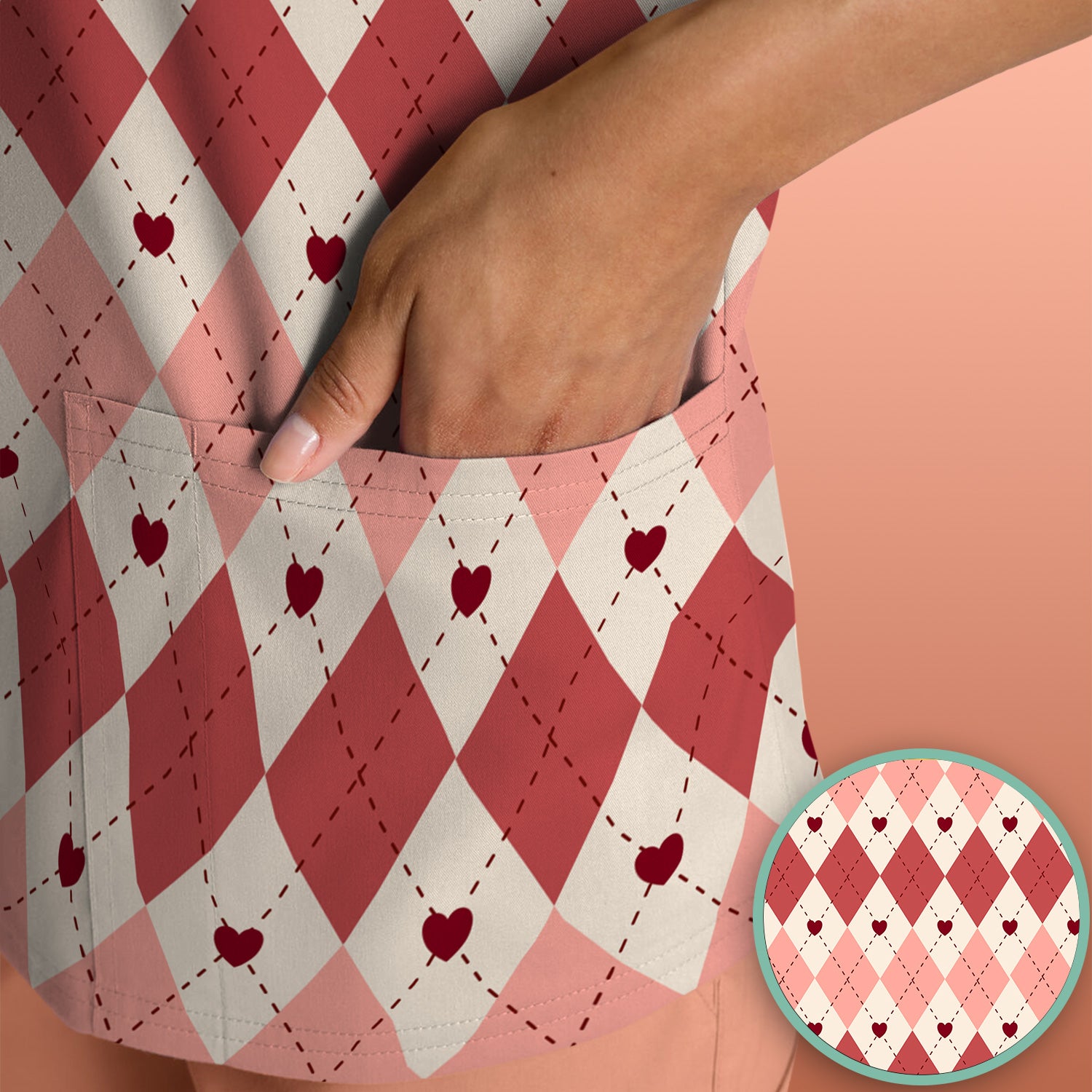 Red Argyle Plaid Pattern Scrubs Top, Comfortable Scrubs for Nurses