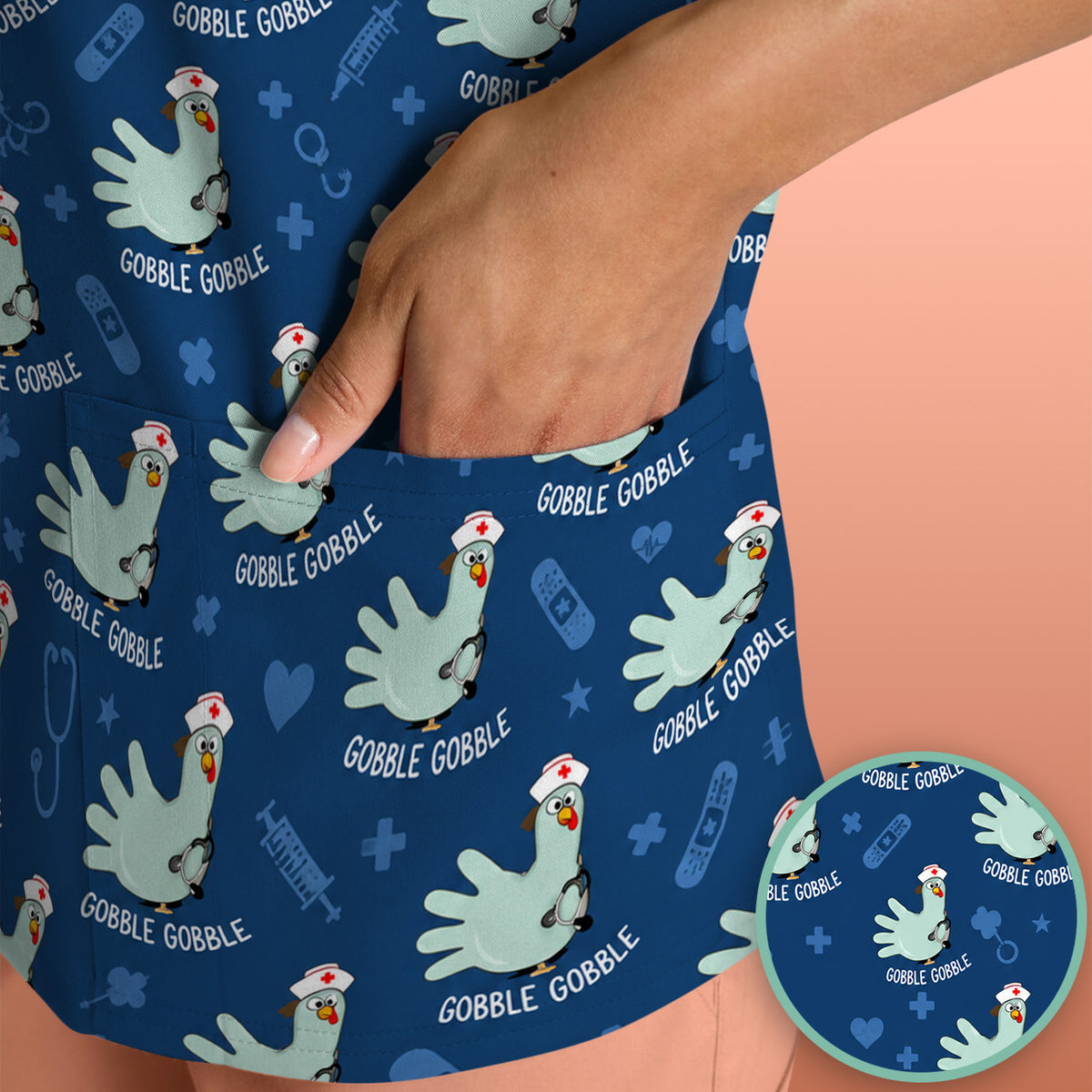 Funny Gobble Gobble Nurse Turkey Scrub Top, Comfortable Scrubs for Nurses
