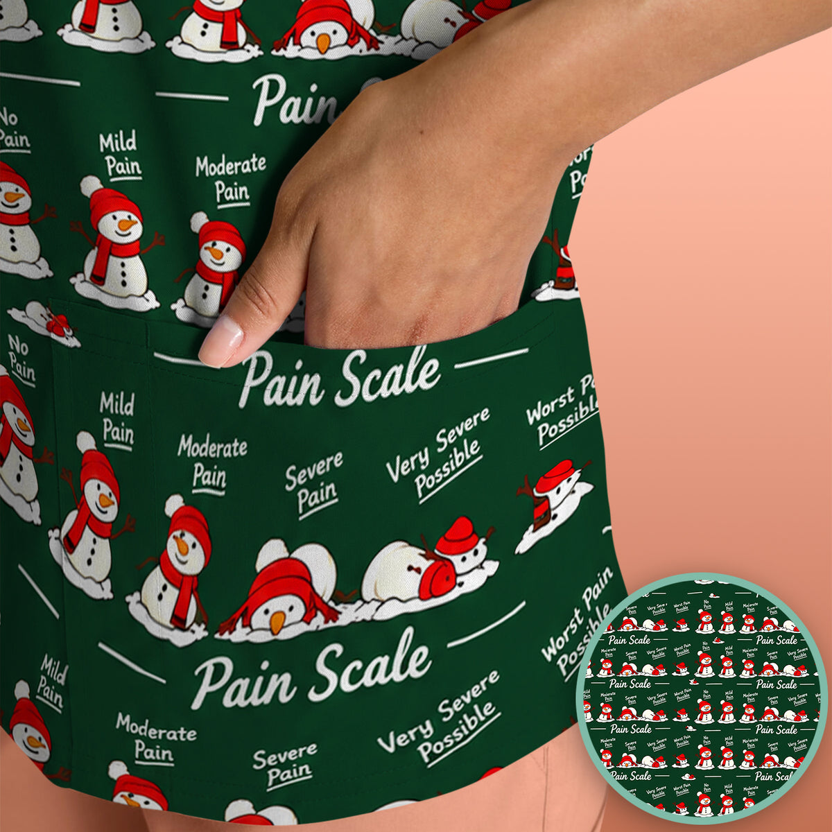 Funny Christmas Snowman Pain Scale Scrub Top, Comfortable Scrubs for Nurses