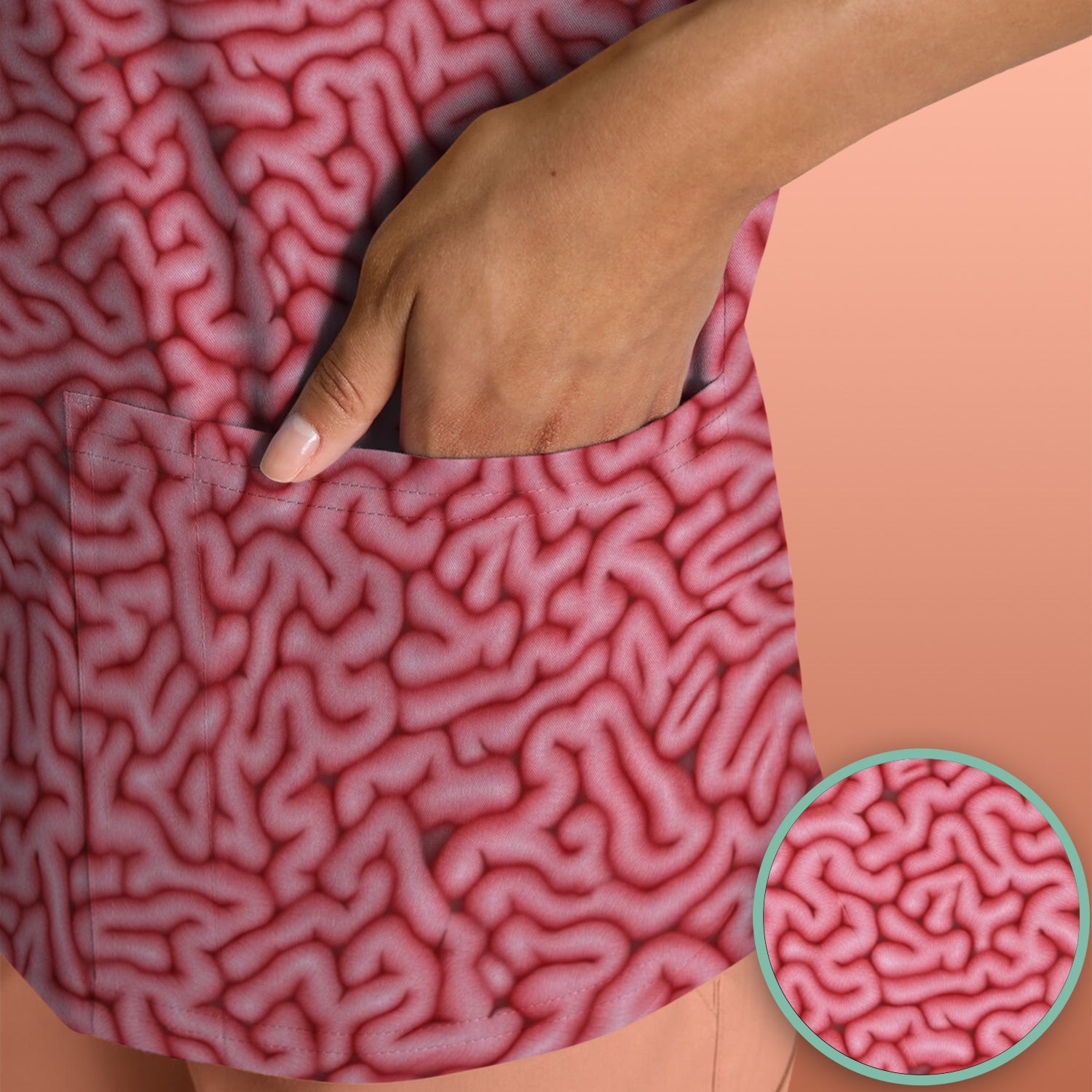 Pink Brain Anatomy Pattern Scrubs Top, Comfortable Scrubs for Nurses