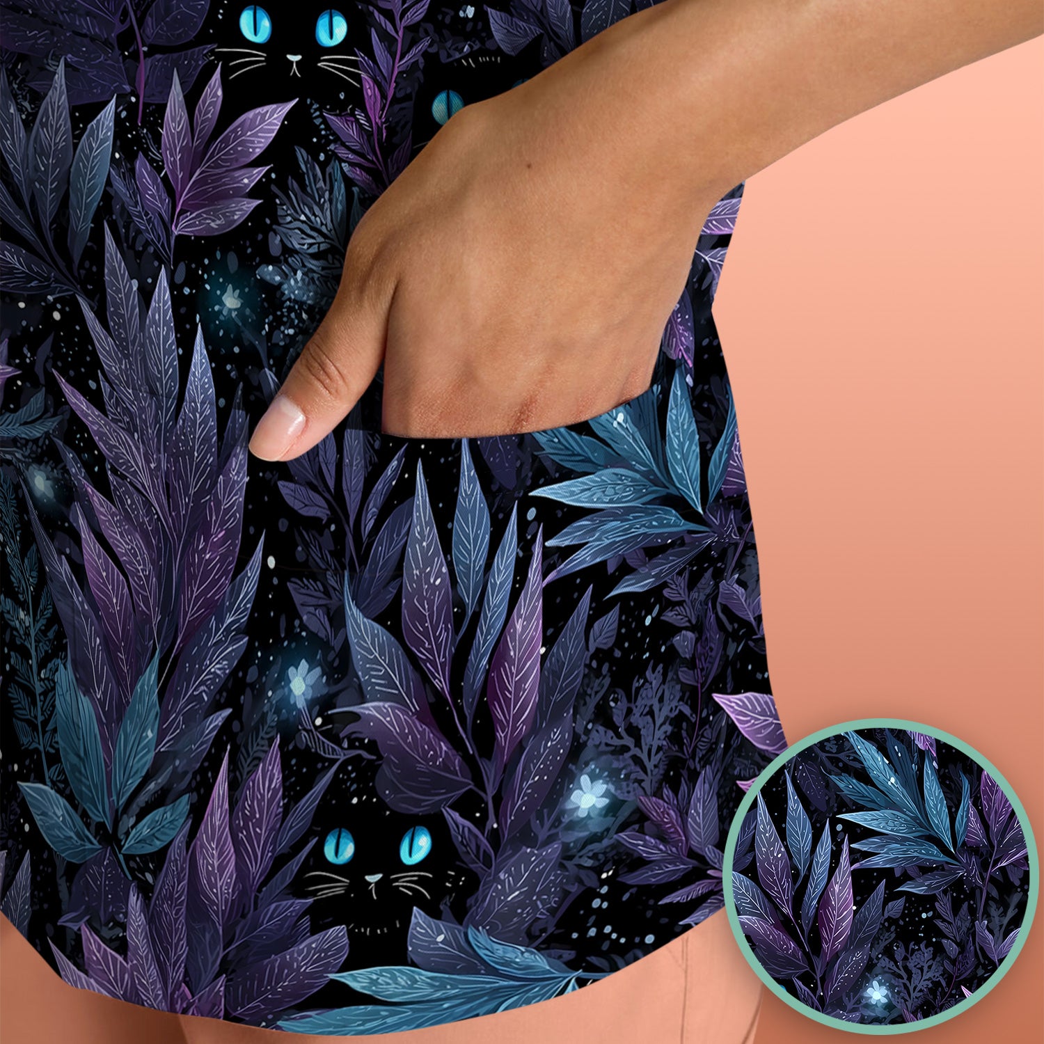 Mystic Black Cat Veterinary Pattern Scrub Top, Comfortable Scrubs for Nurses