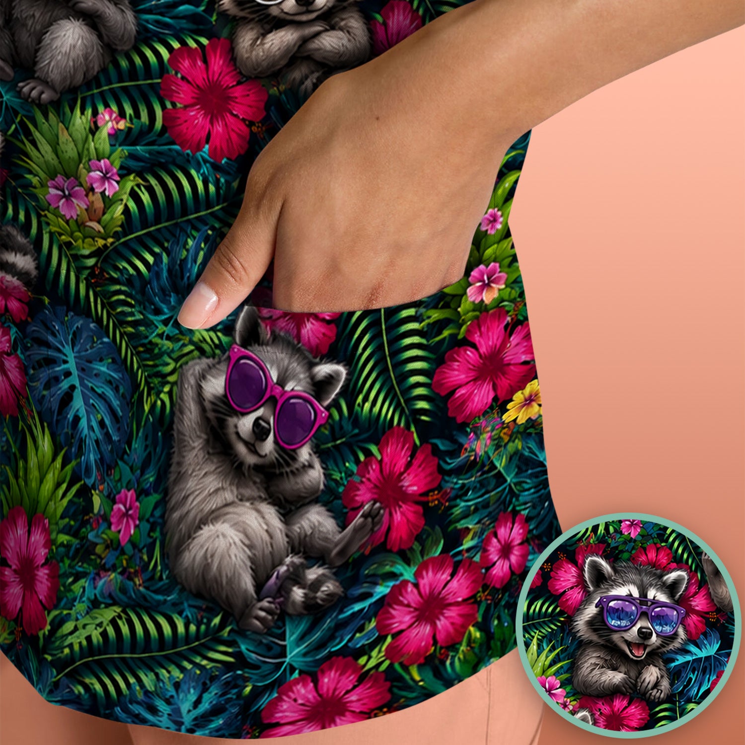 Tropical Raccoon Nurse Floral Pattern Scrub Top, Comfortable Scrubs for Nurses