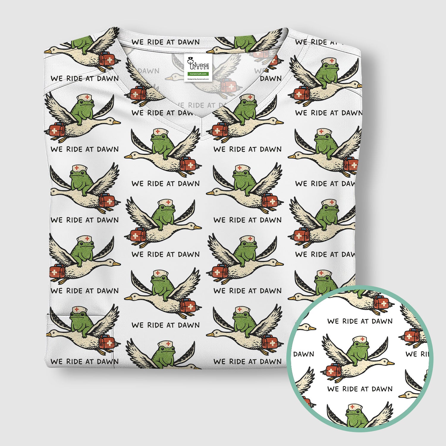 Funny Frog Riding Goose Nurse Pattern Scrub Top, Comfortable Scrubs for Nurses