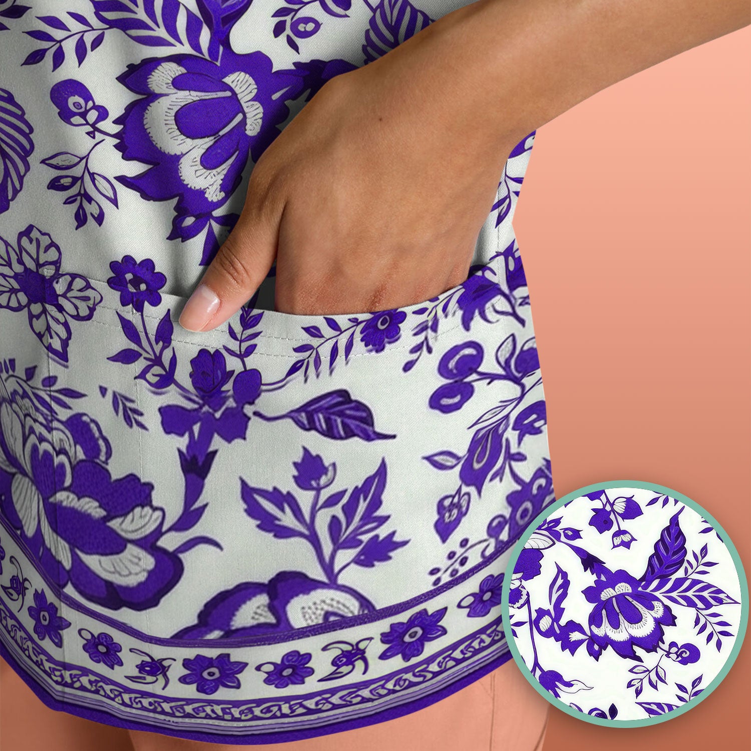 Toile De Jouy Scrub Top For Women, Floral Pattern Nurse Shirt, Comfortable Scrubs For Nursing