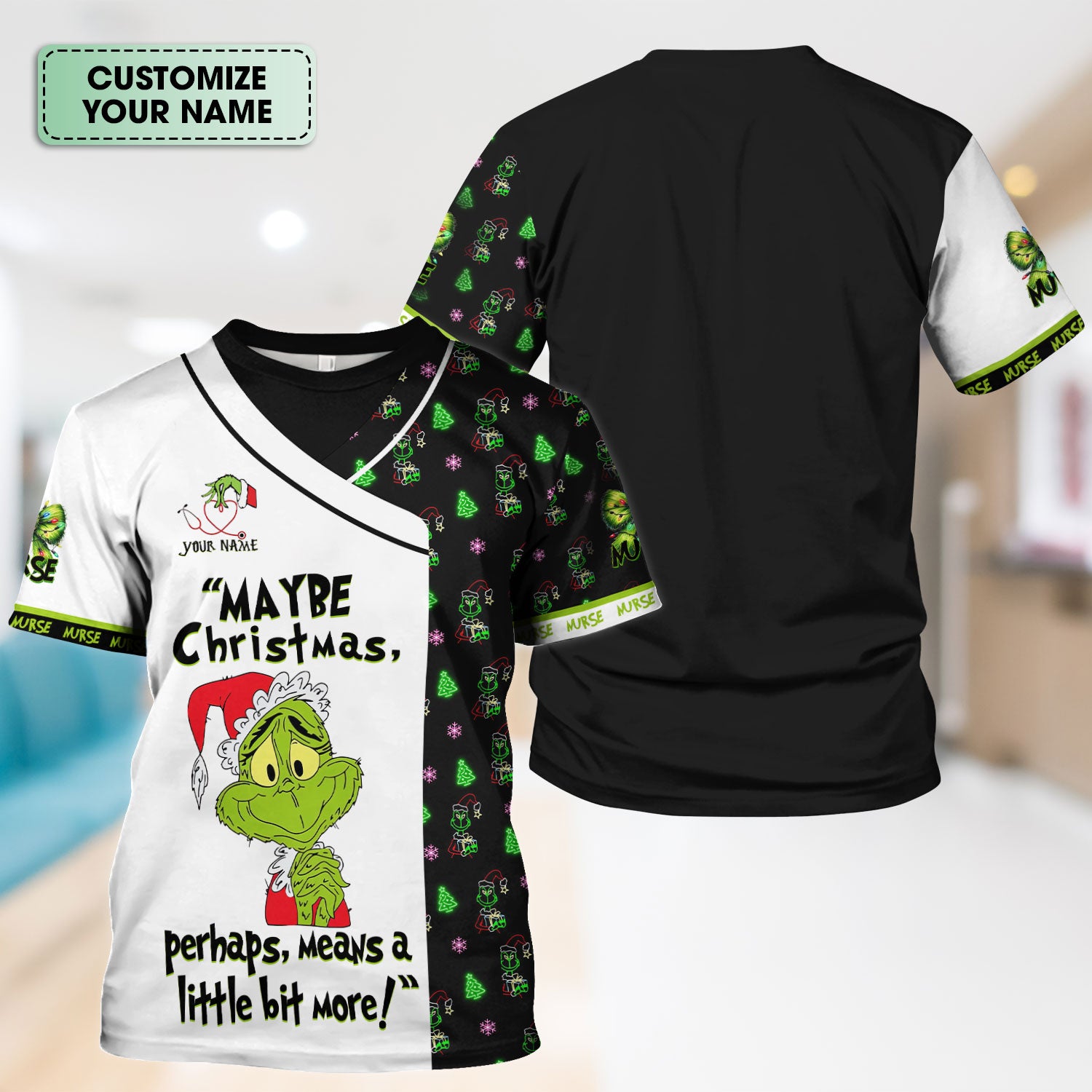 Custom Name Nurse Christmas Shirt- Funny Grinch Medical Graphic Tee - Gift for CNA RN LPN