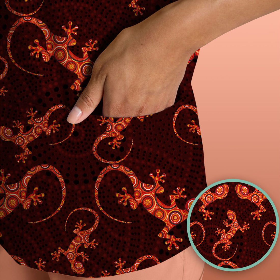 Australian Gecko Dot Art Inspired Medical Scrub Top - Women Uniform