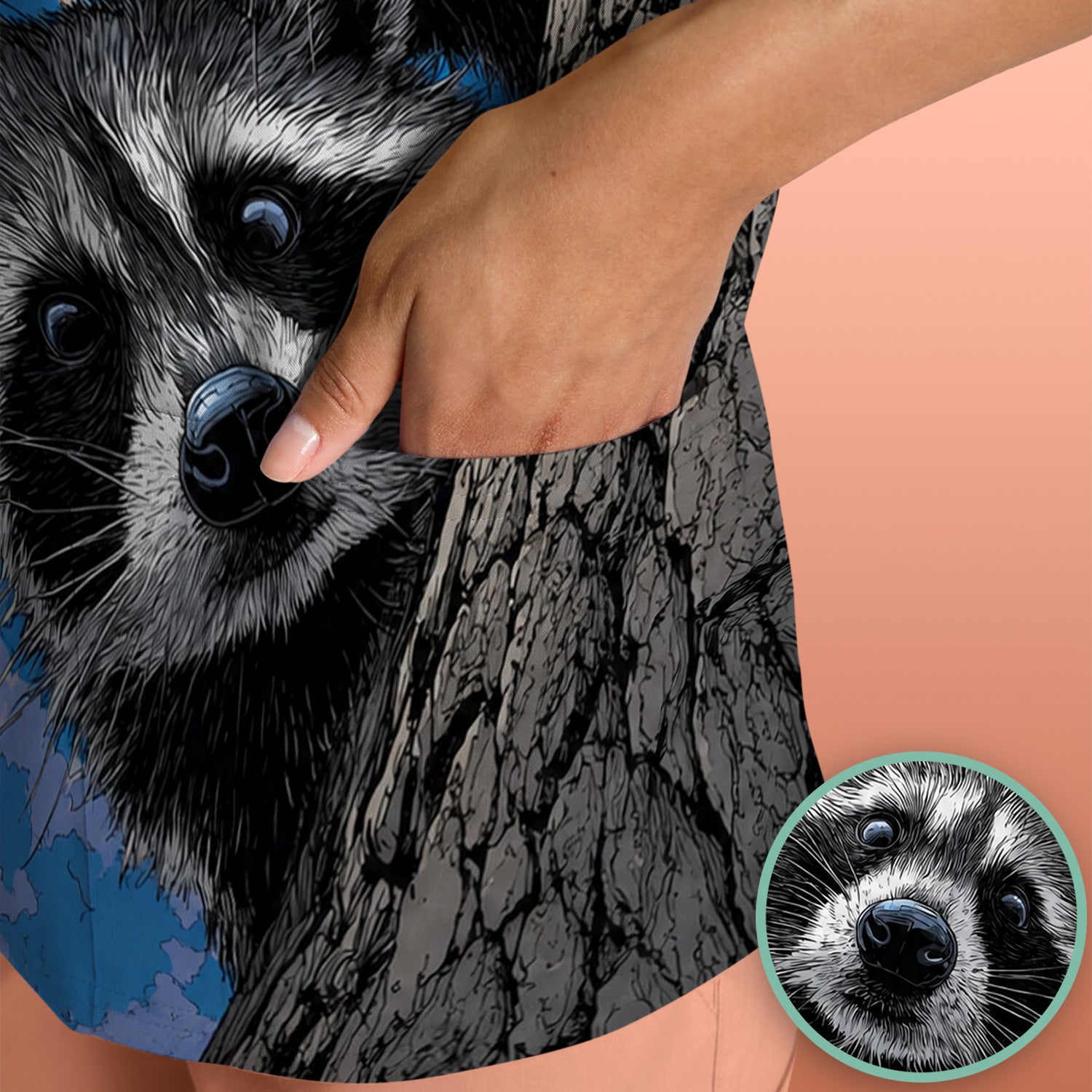 Cute Raccoon Tree Veterinary Pattern Scrub Top, Comfortable Scrubs for Nurses