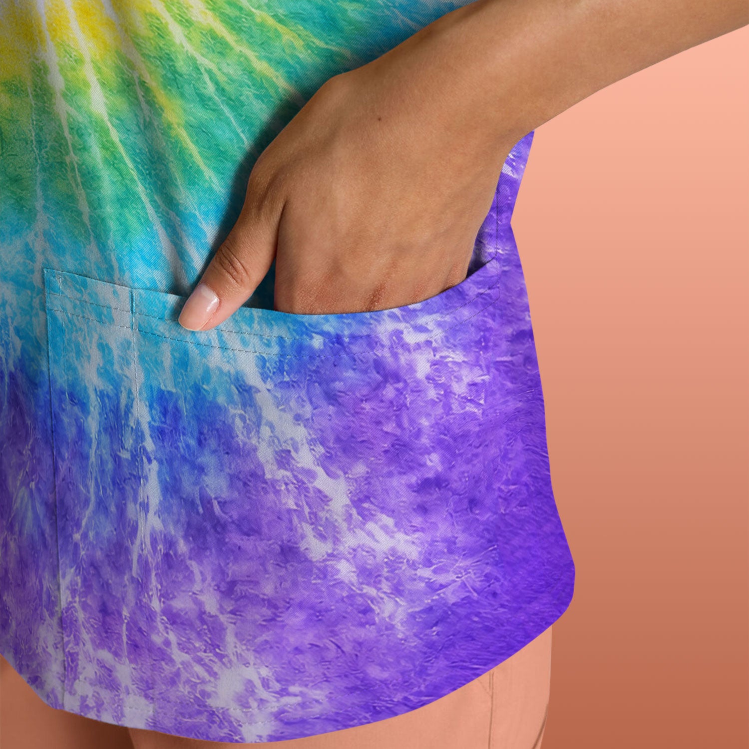 Easter Peep Tie Dye Scrub Top, Easter Bunny Nurse Shirt For Women, Breathable Fabrics Nursing Uniform