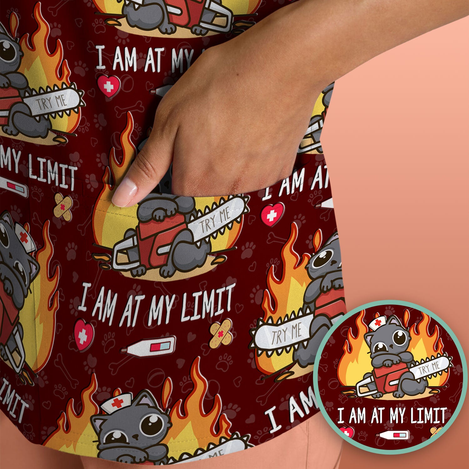 Funny Nurse Cat I Am At My Limit Scrub Top, Comfortable Scrubs for Nurses