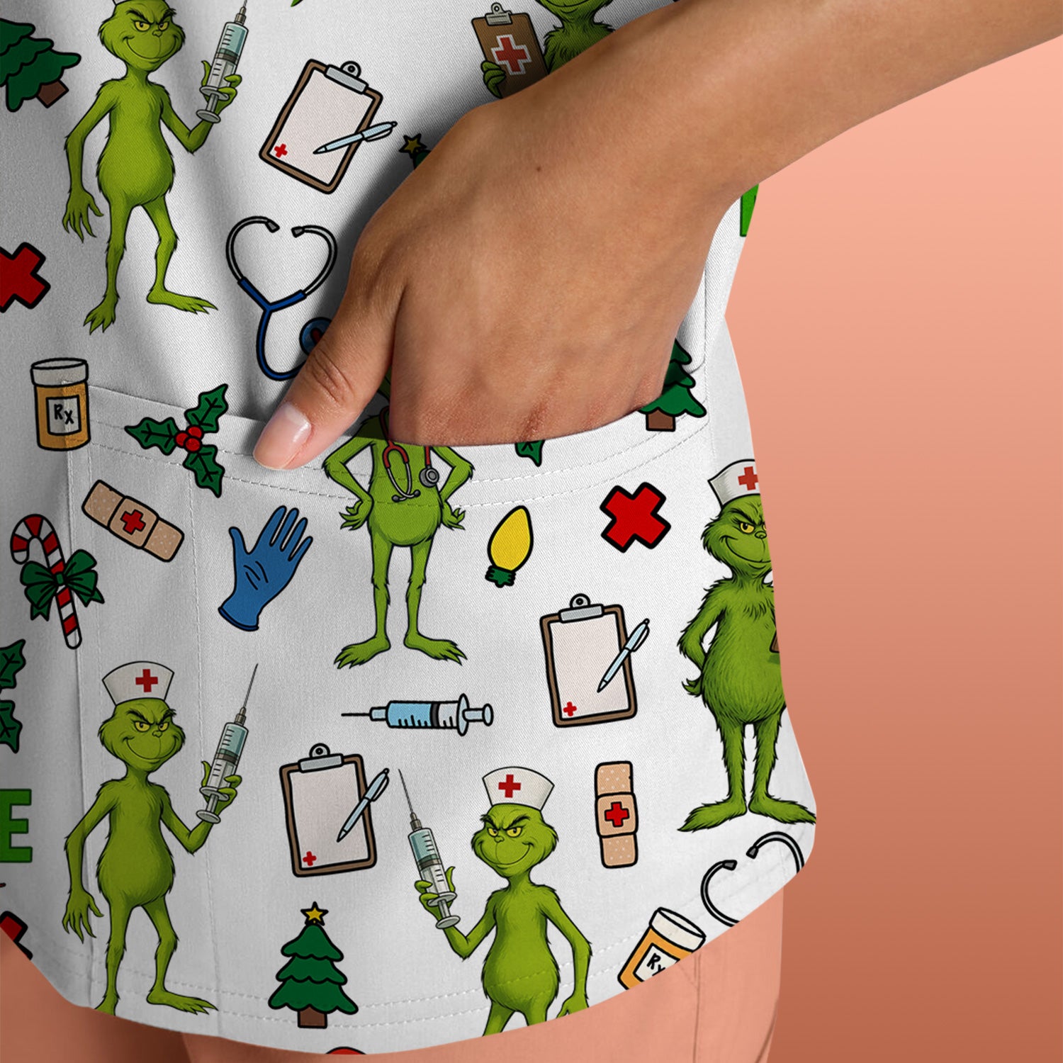 Christmas Grinch Scrub Top - Funny Nurse Medical Uniform Shirt - Multiple Color Options CNA RN LPN Gift