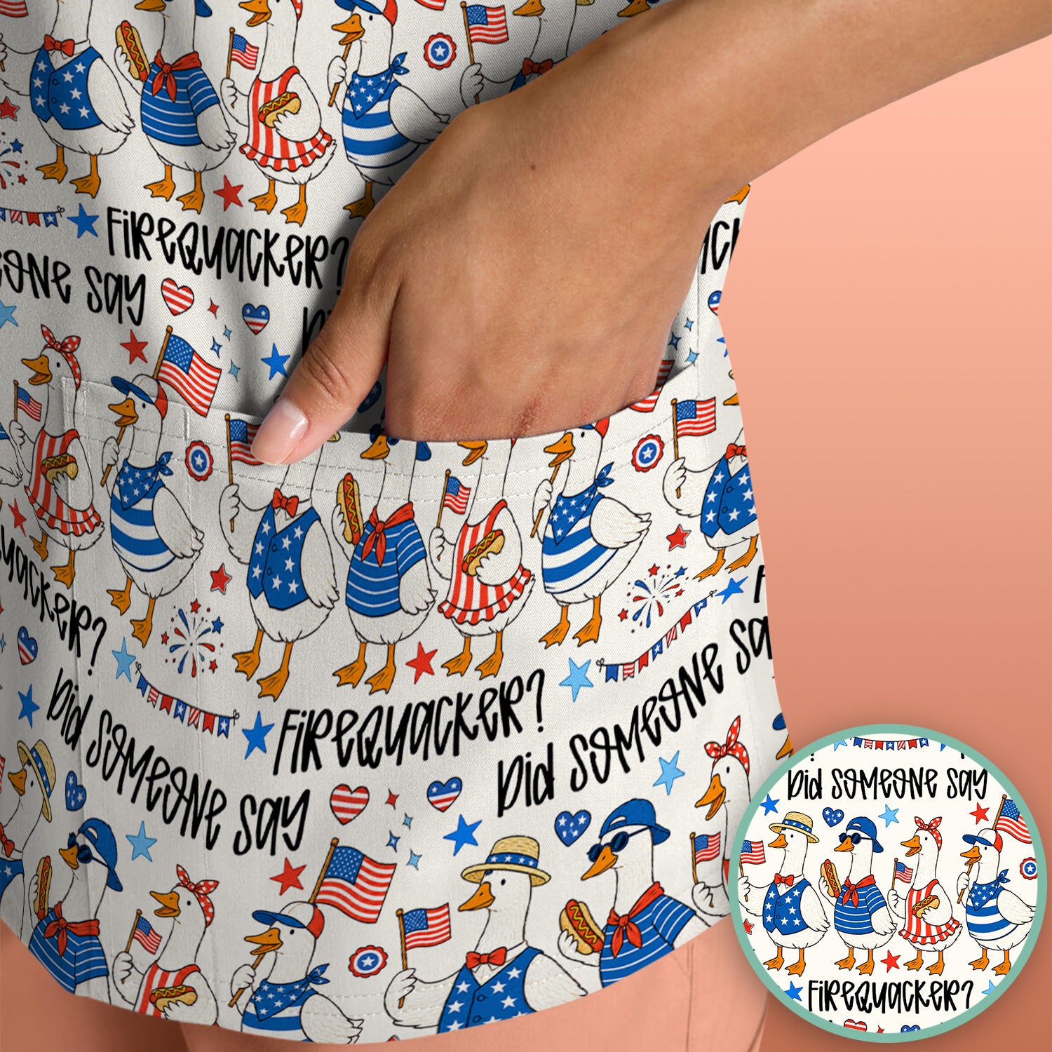Funny Patriotic Goose Pattern Scrub Top, Comfortable Scrubs for Nurses