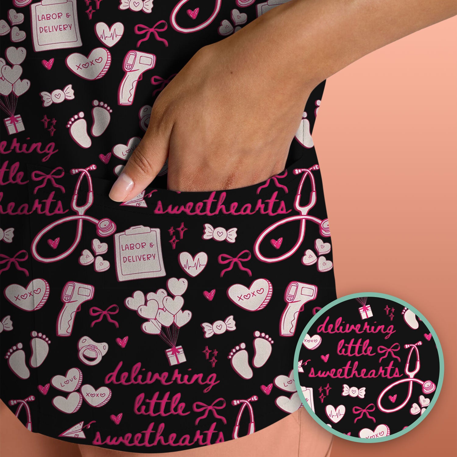 Valentine Labor And Delivery Scrub Top, XOXO Pattern Scrub Shirt, Breathable Fabrics Nursing Uniform For Women