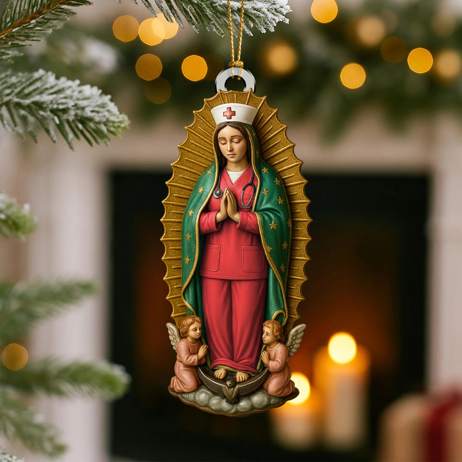 Custom Nurse Virgin Mary Ornament, Personalized Religious Christmas Decoration, Unique Faith Inspired Gift for Nurses And RN