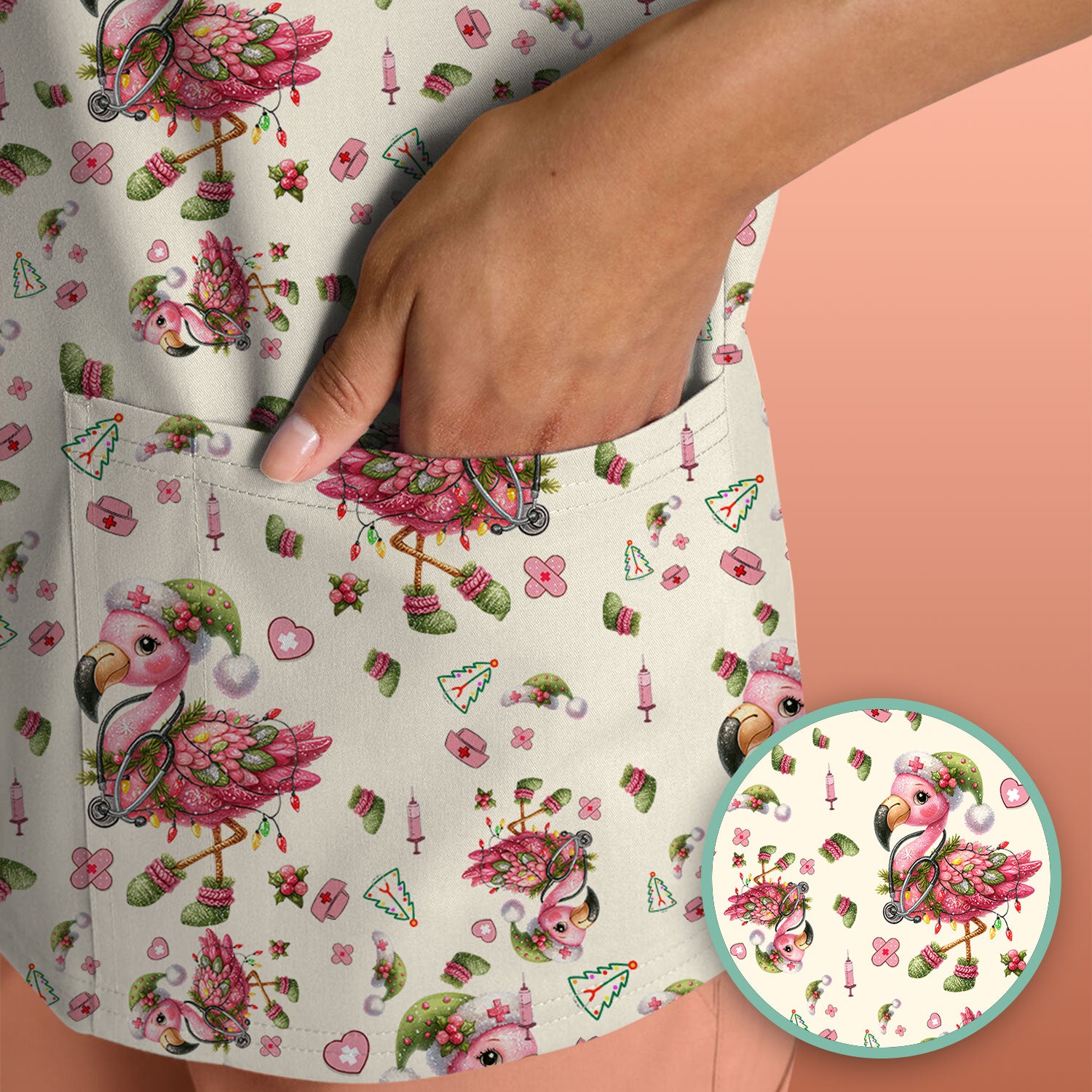 Flamingo Scrub Top for Nurse - Funny Christmas Medical Shirt - Holiday Christmas Gift for Healthcare Workers