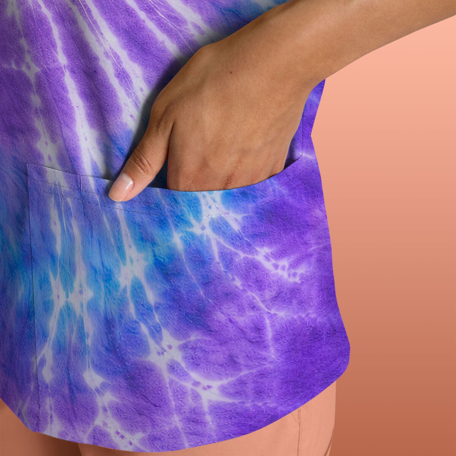 Easter Peep Tie Dye Scrub Top, Easter Bunny Nurse Shirt For Women, Breathable Fabrics Nursing Uniform