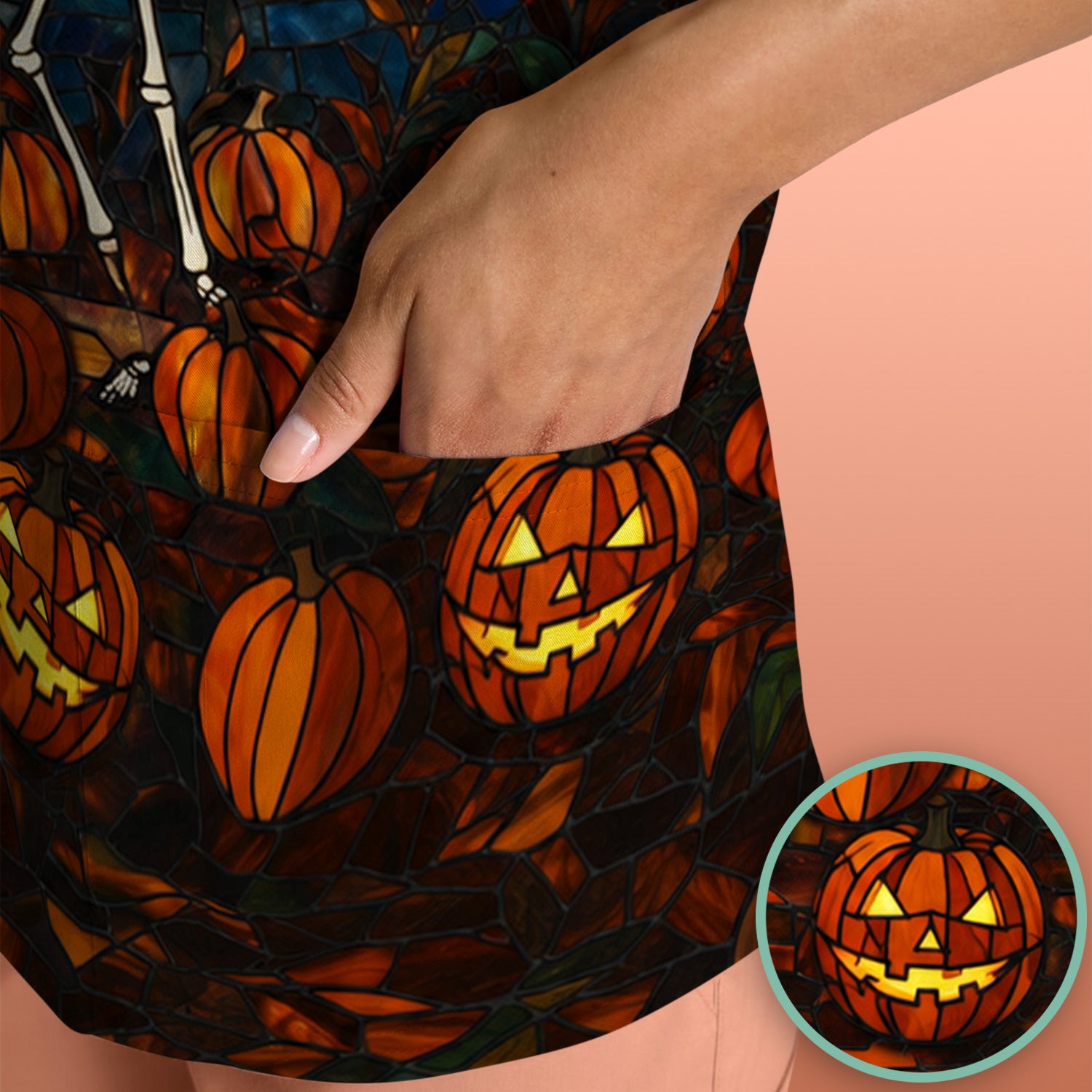 Halloween Skeleton Pumpkin Patch Scrub Top, Comfortable Scrubs for Nurses