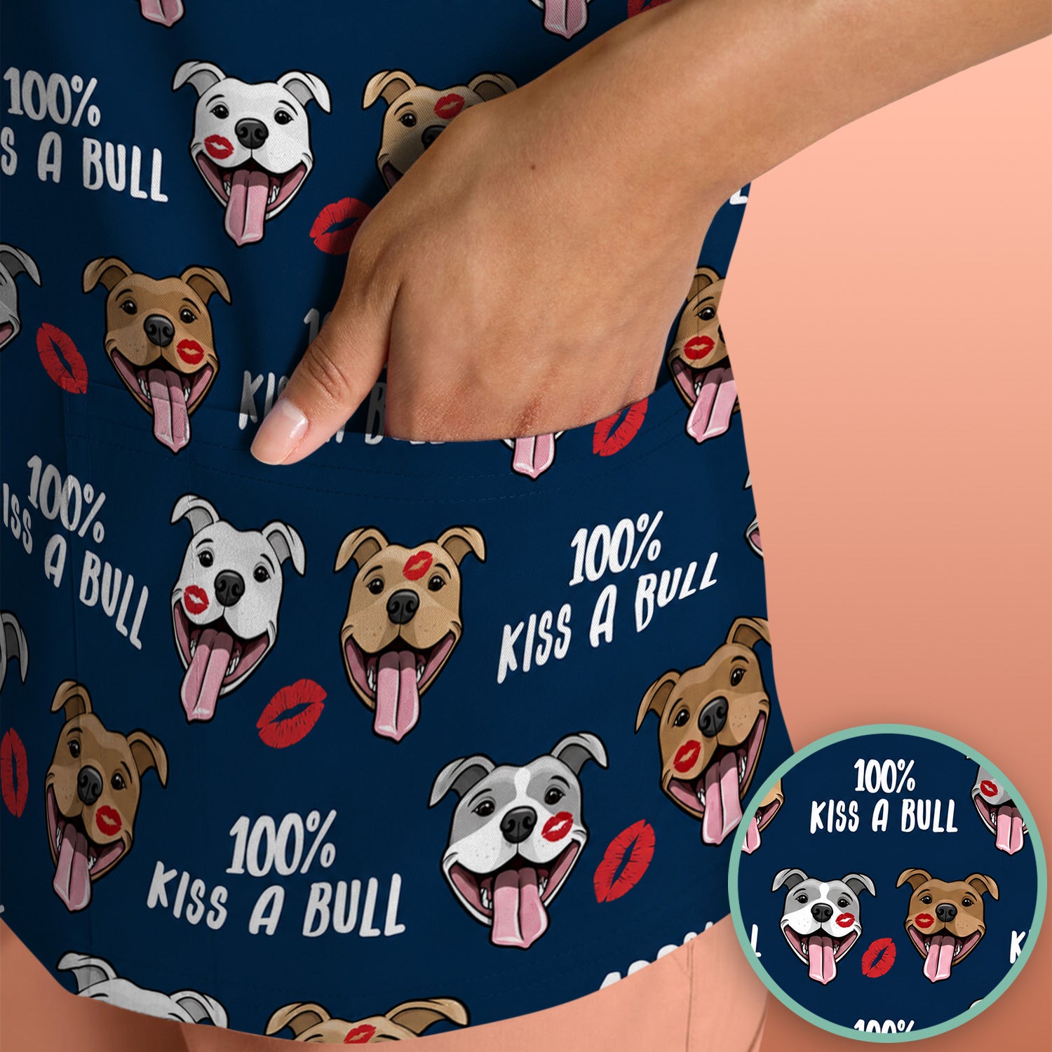 Kiss A Bull Pitbull Print Scrub Top, Comfortable Scrubs for Nurses