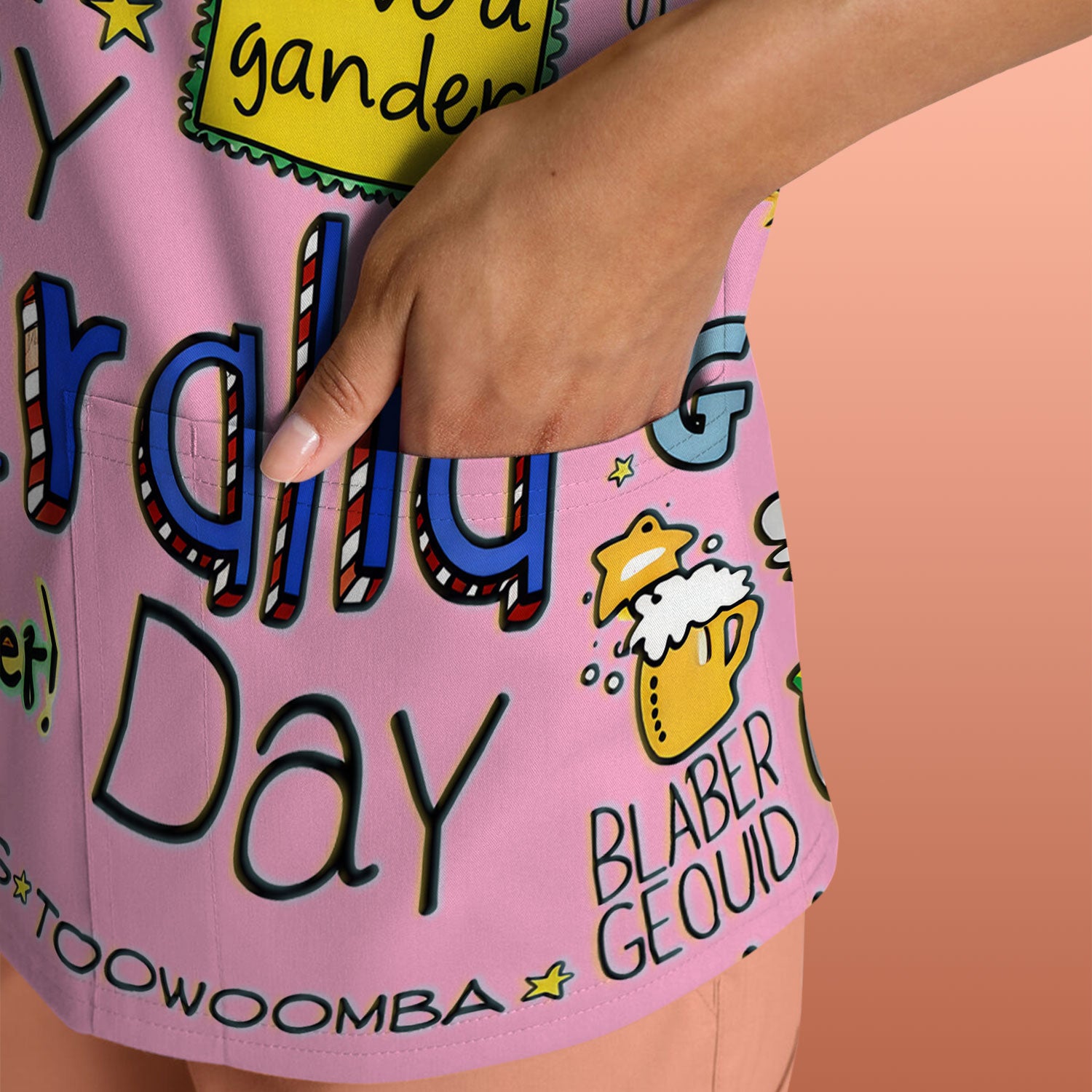 Cute Cartoon Koala Australia Pattern Scrub Top, Breathable Fabrics Nursing Uniform