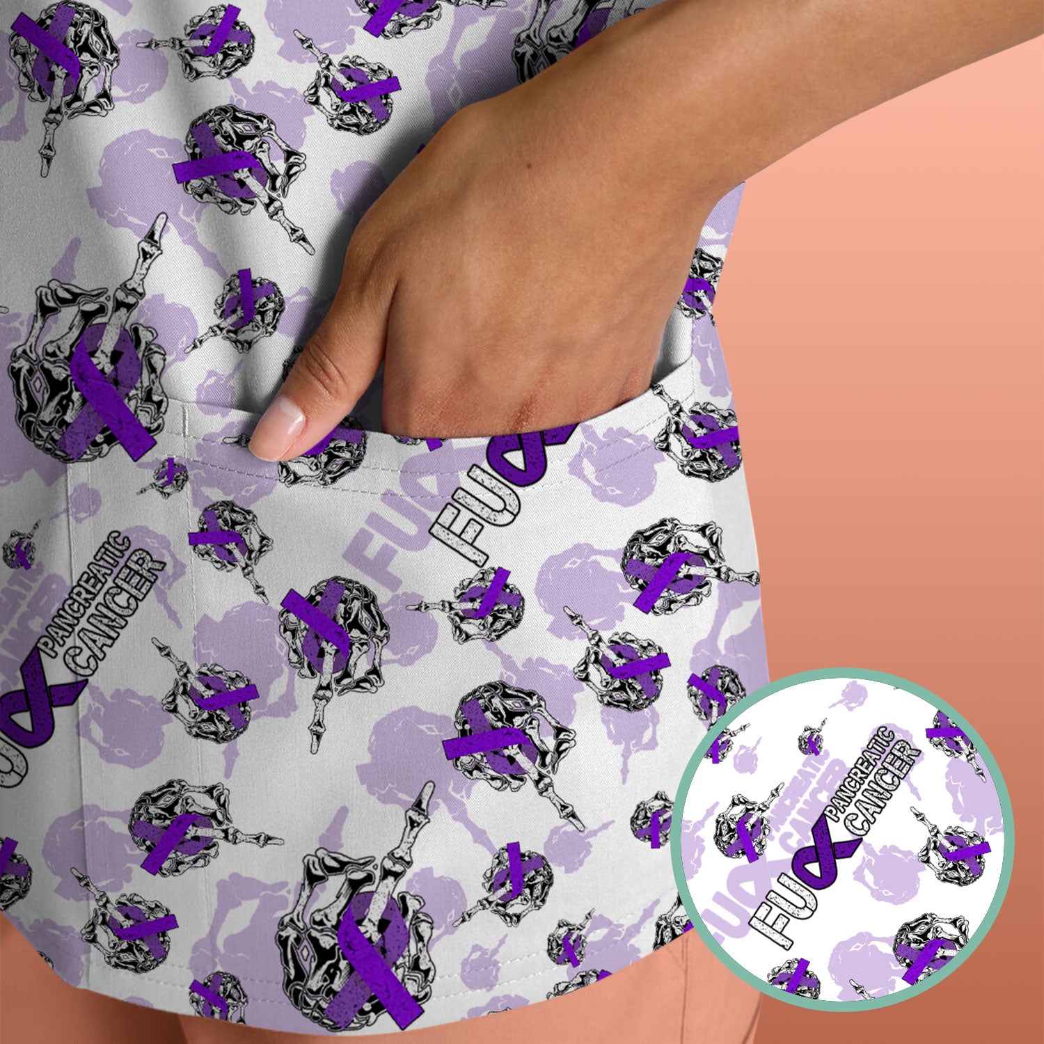 Fuck Pancreatic Cancer Scrub Top - Purple Ribbon Awareness Nurse Shirt - Bold Medical Uniform Gift for Cancer Support Fighters