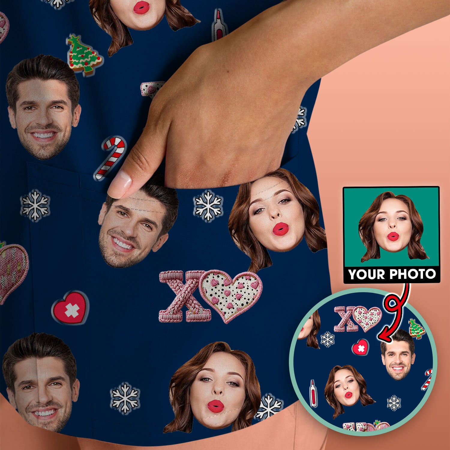 Custom Face Pattern XOXO Scrub Shirt, Personalized Photo Scrub Top, Breathable Fabrics Nursing Uniform