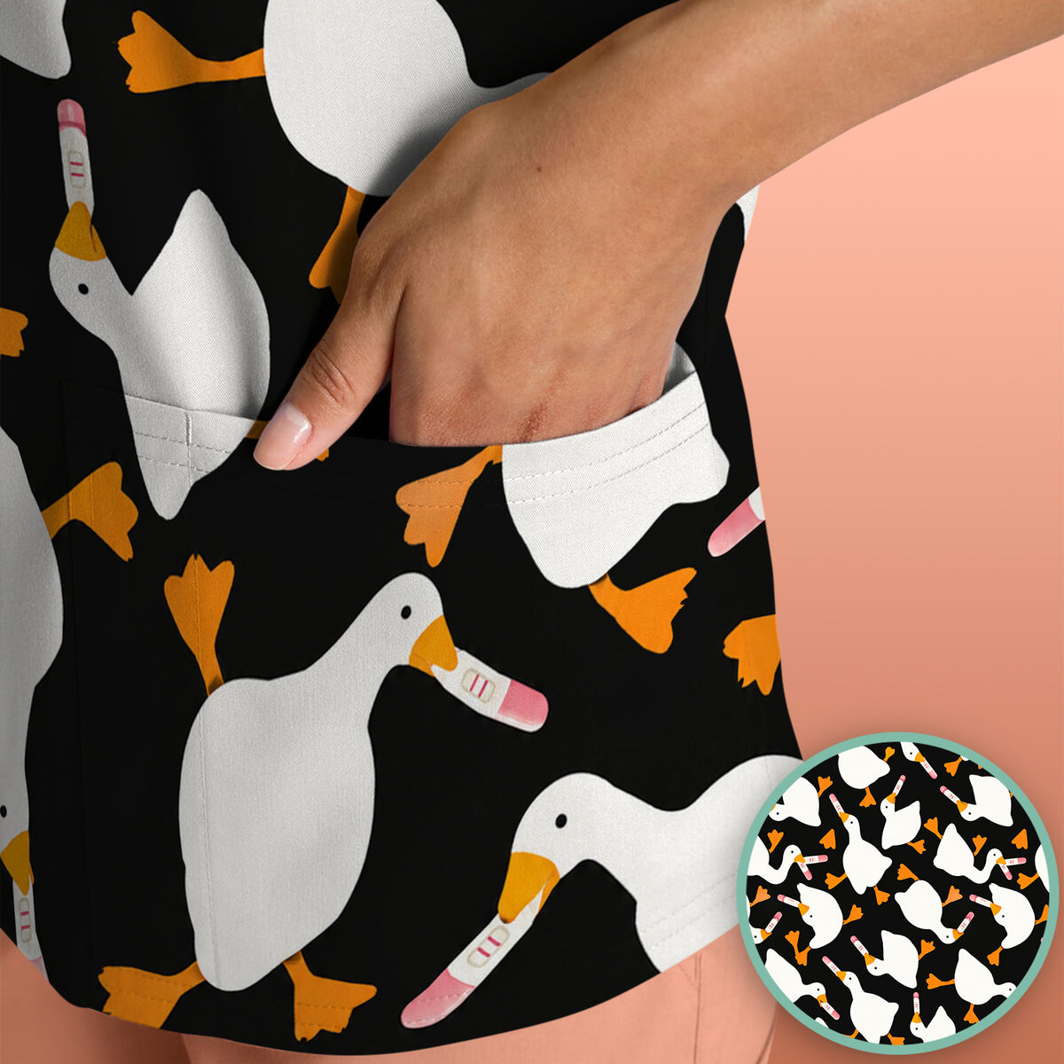 Funny Geese Holding Pregnancy Test Scrub Top, Comfortable Scrubs for Nurses