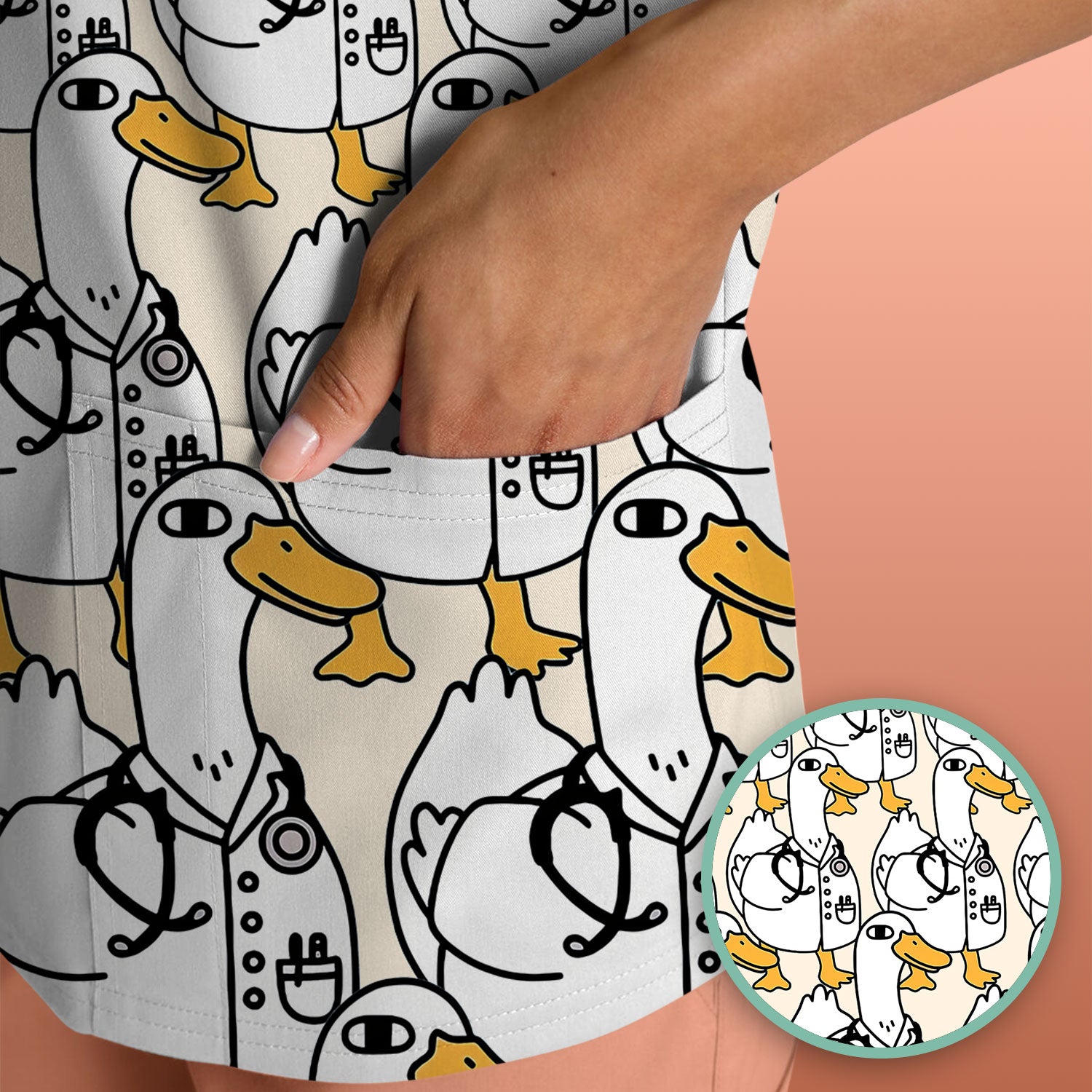 Funny Duck Scrub Top for Women - I'm a Doctor Shirt - Cute Duck In The Row - Breathable Fabrics Nursing Uniform