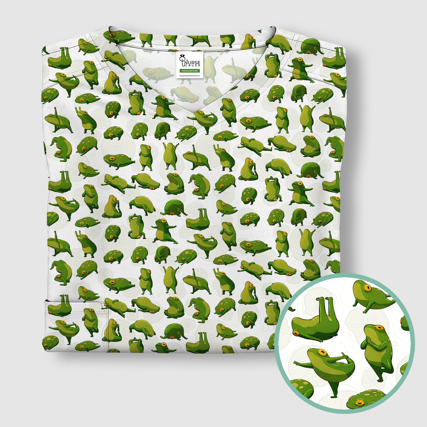 Cute Frog Cartoon Pattern Scrub Top, Comfortable Scrubs for Nurses
