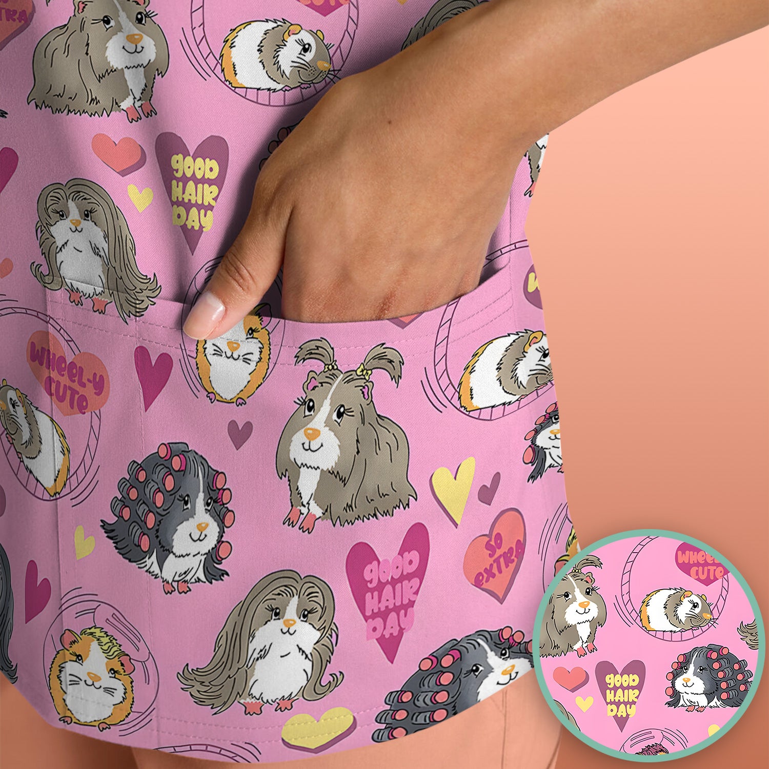 Cute Guinea Pig Heart Pattern Scrub Top, Comfortable Scrubs for Nurses