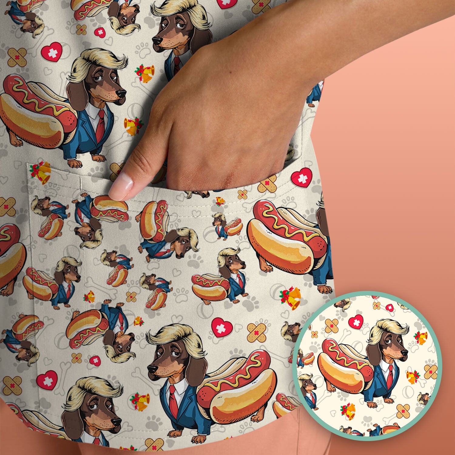 They're Eating The Dogs - Funny Dachshund Hot Dog Scrub Top - Hilarious Medical Uniform
