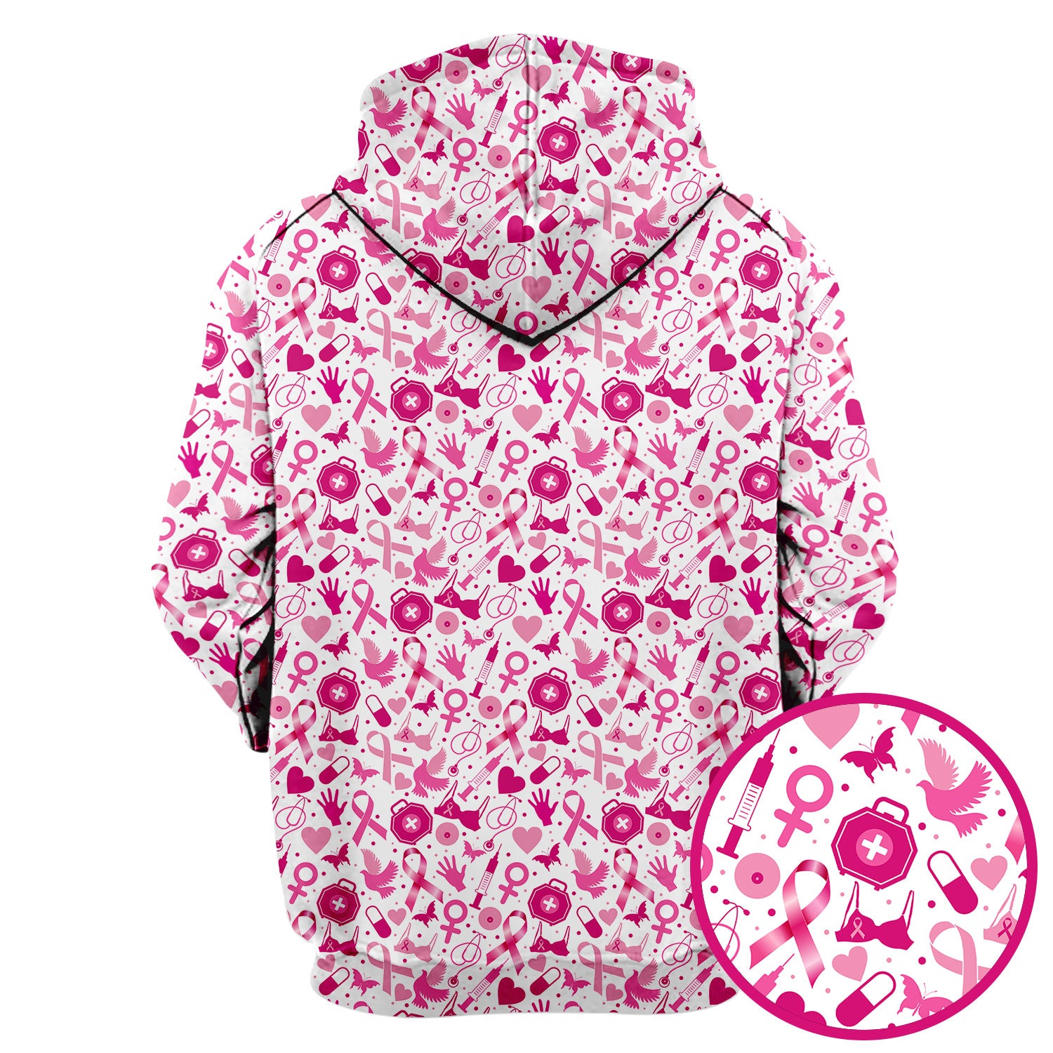 Breast Cancer Awareness Shirt - Pink Ribbon & Nurse Icons Pattern - Gift for RN LPN Healthcare Workers