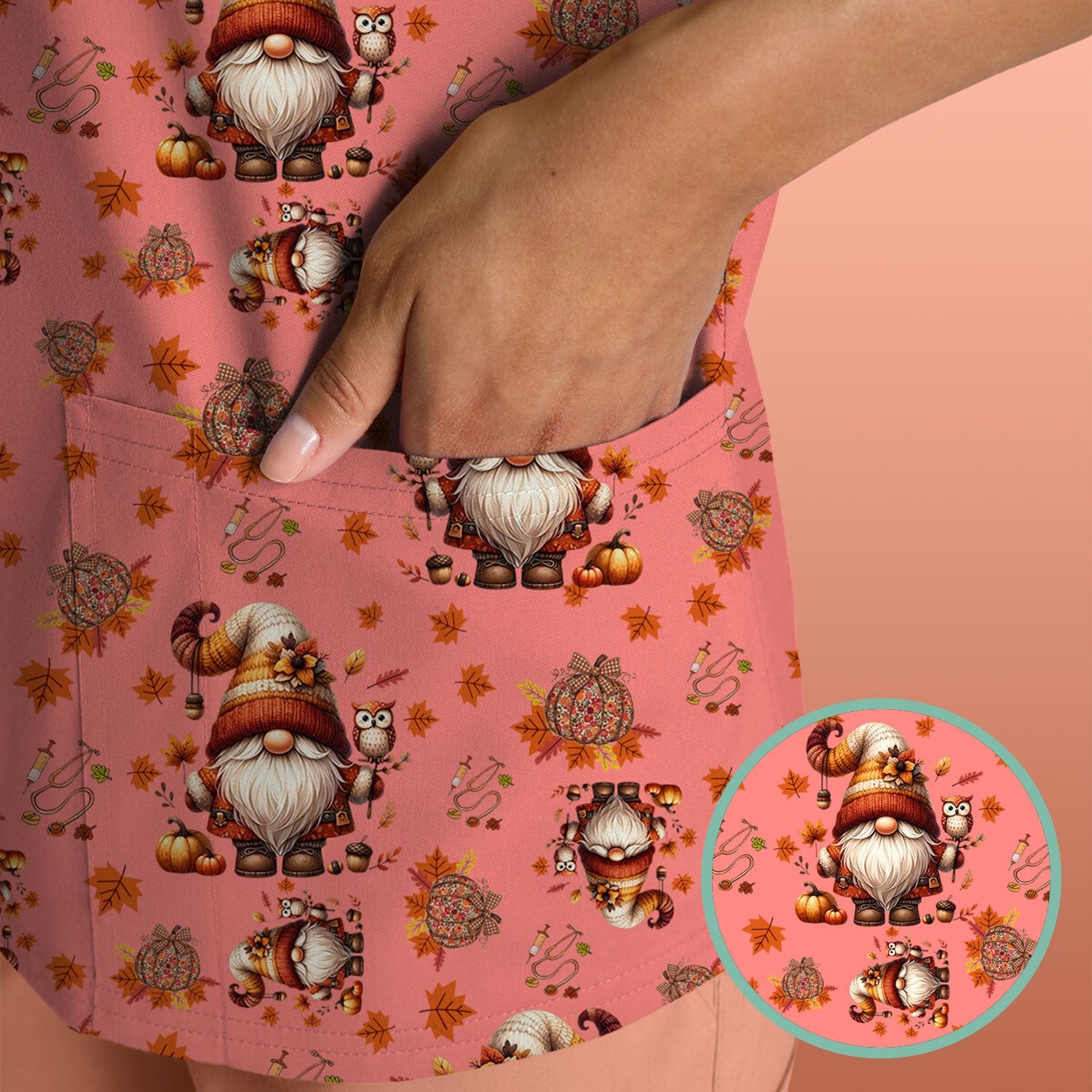 Autumn Leaves Pumpkin Scrubs for Women - Comfortable Scrubs for Nurses - Breathable Fabrics Nursing Uniform