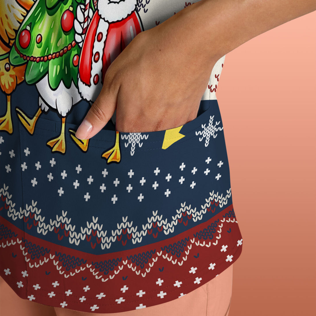 Funny Jolly Goose Christmas Scrub Top – Playful Holiday Goose Squad Pattern – Festive Medical Uniform for Nurses, Vets & Healthcare Workers