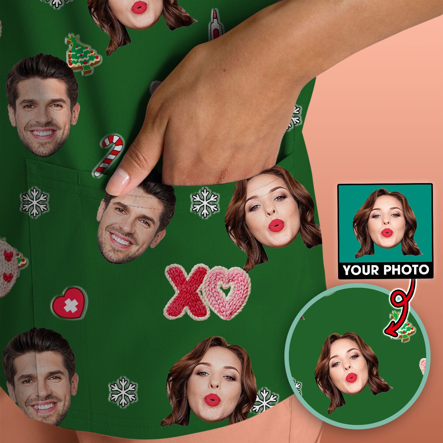 Personalized Photo Scrub Top, Custom Face XOXO Scrub Shirt, Breathable Fabrics Nursing Uniform