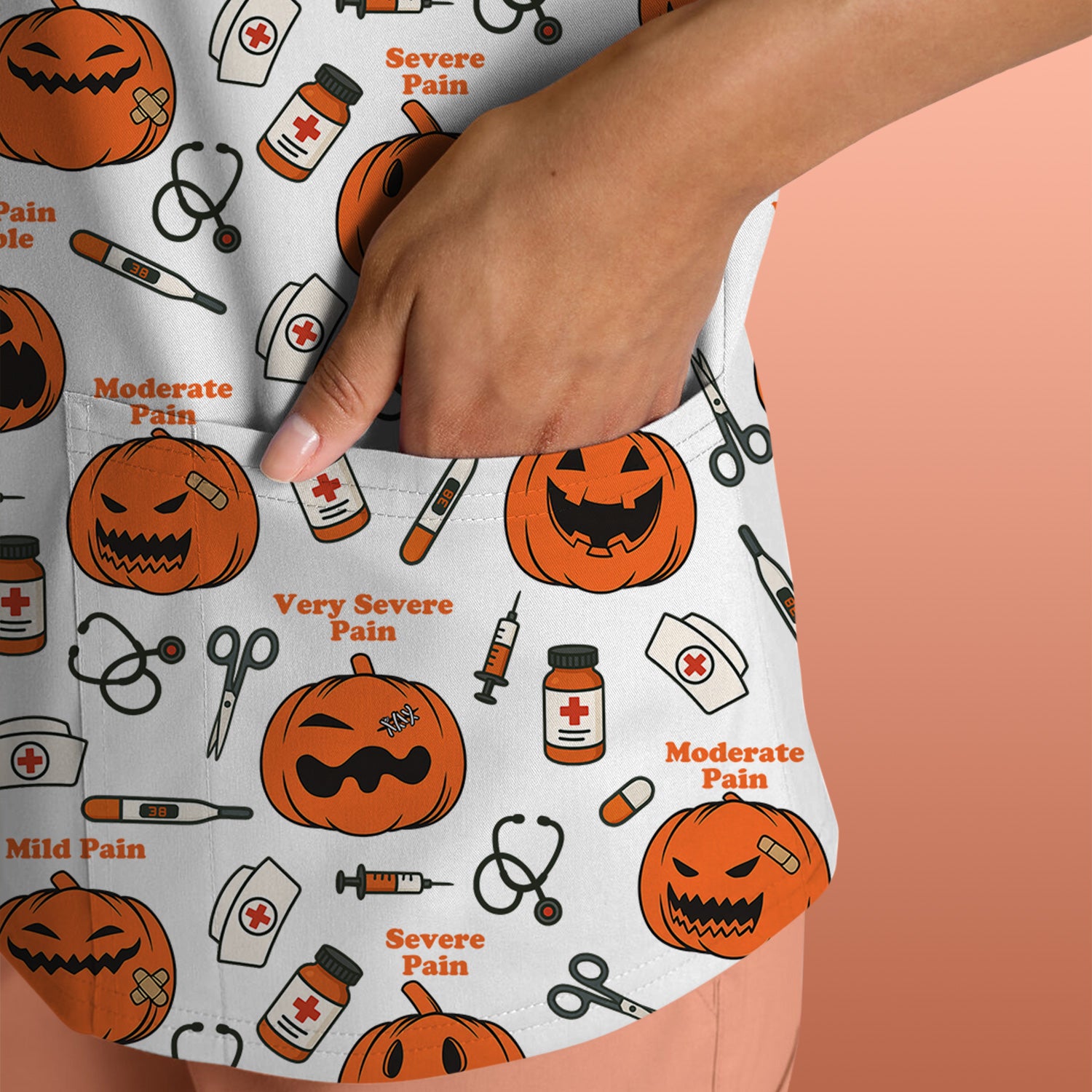 Halloween Nurse Scrub Top - Pumpkin Pain Scale Medical Shirt - Spooky Gift for RN LPN CNA